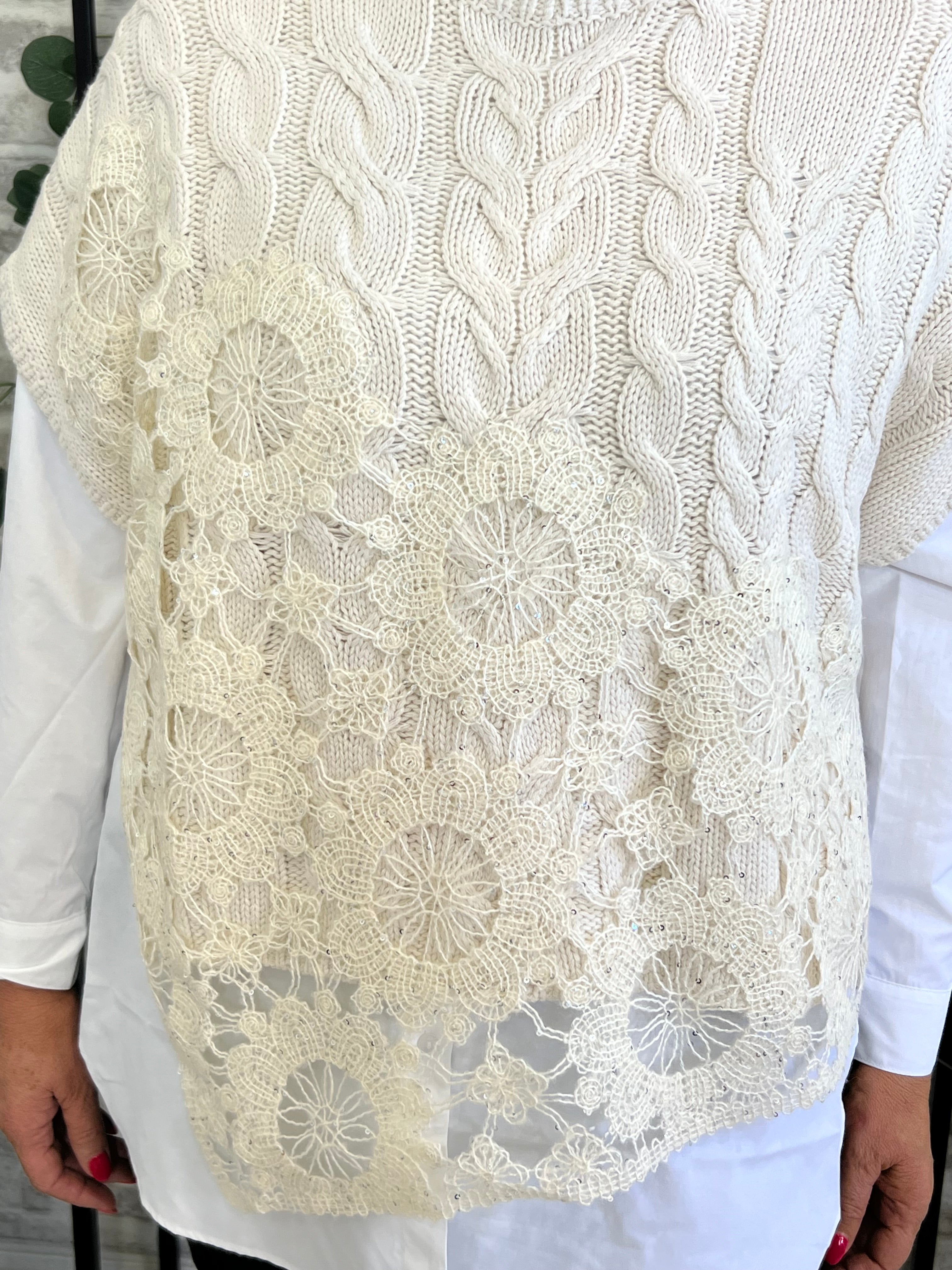 Monari Jumper With Lace In Sandshell