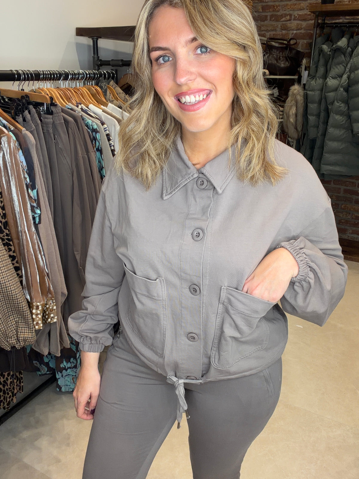 Patch pocket jacket in Taupe