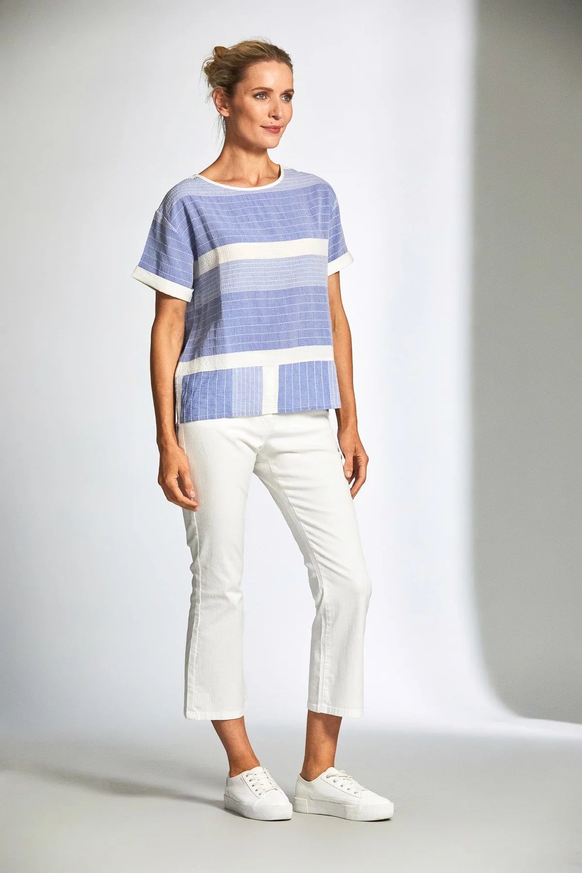 Peruzzi Stitch Stripe Top In Blue Multi