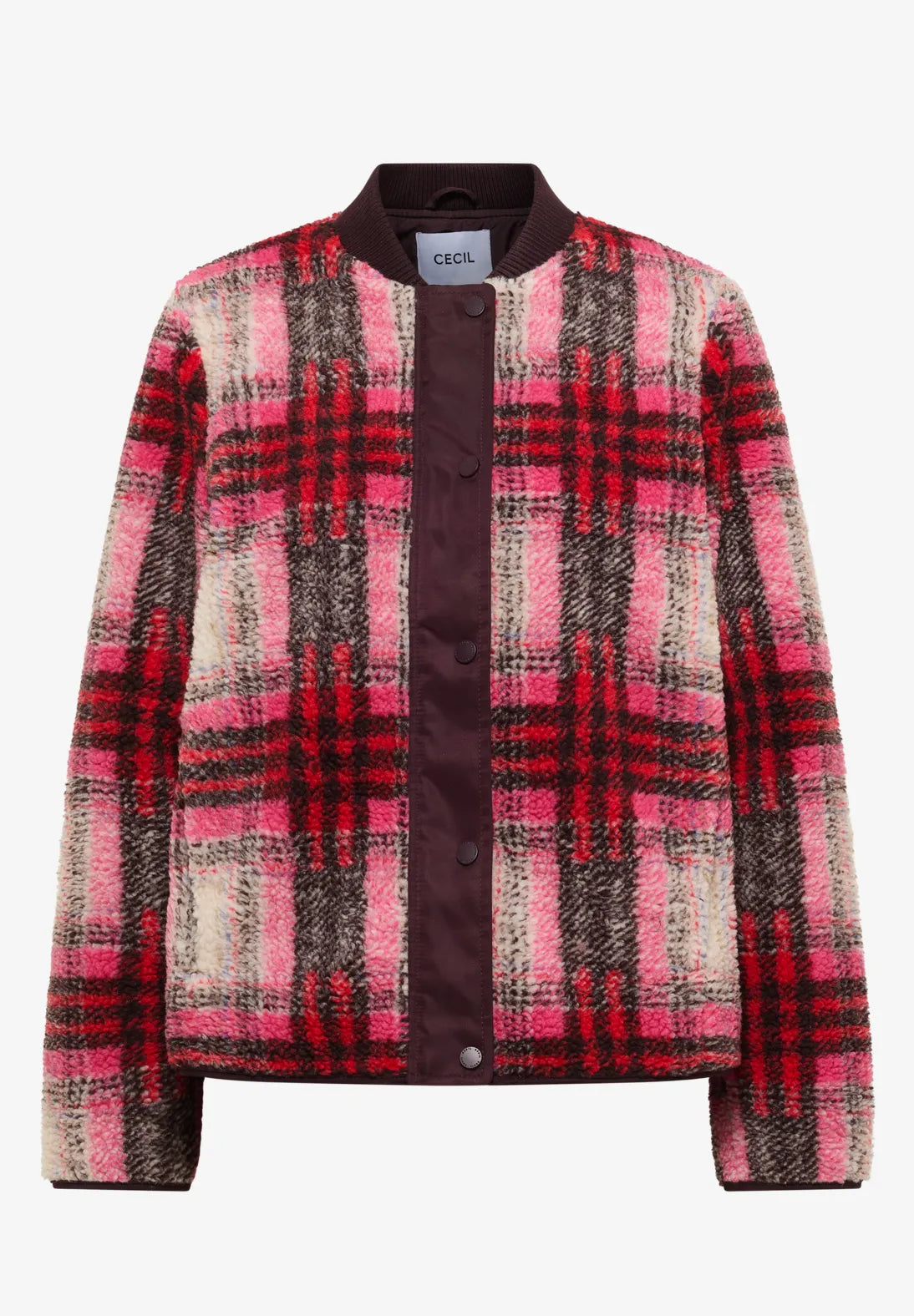 Teddy check jacket in berry red