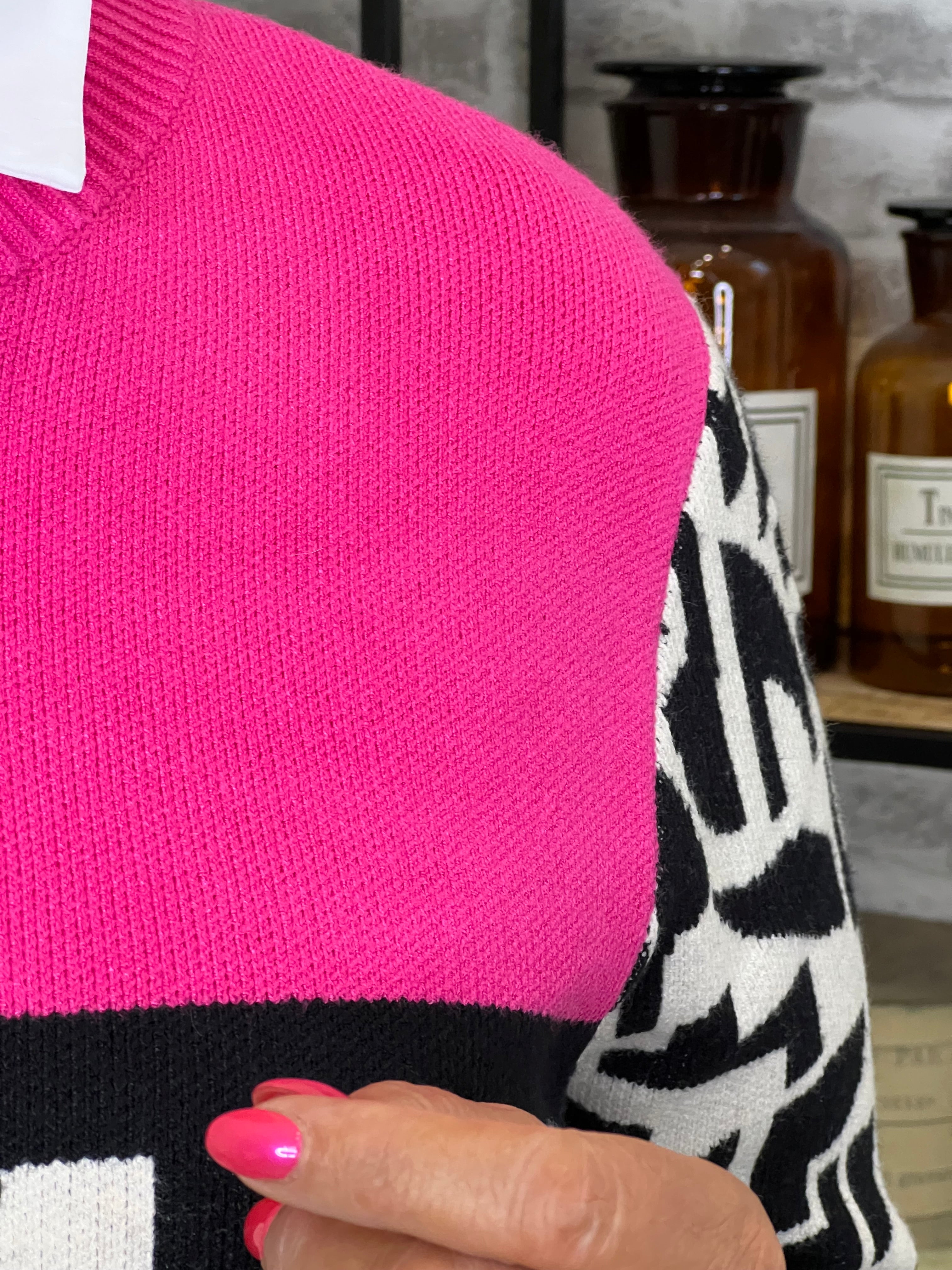 Oui Jacquard Jumper In Pink Rose