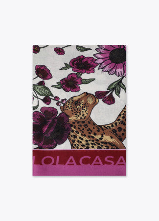 Tigers & flowers scarf in pink/ecru multi