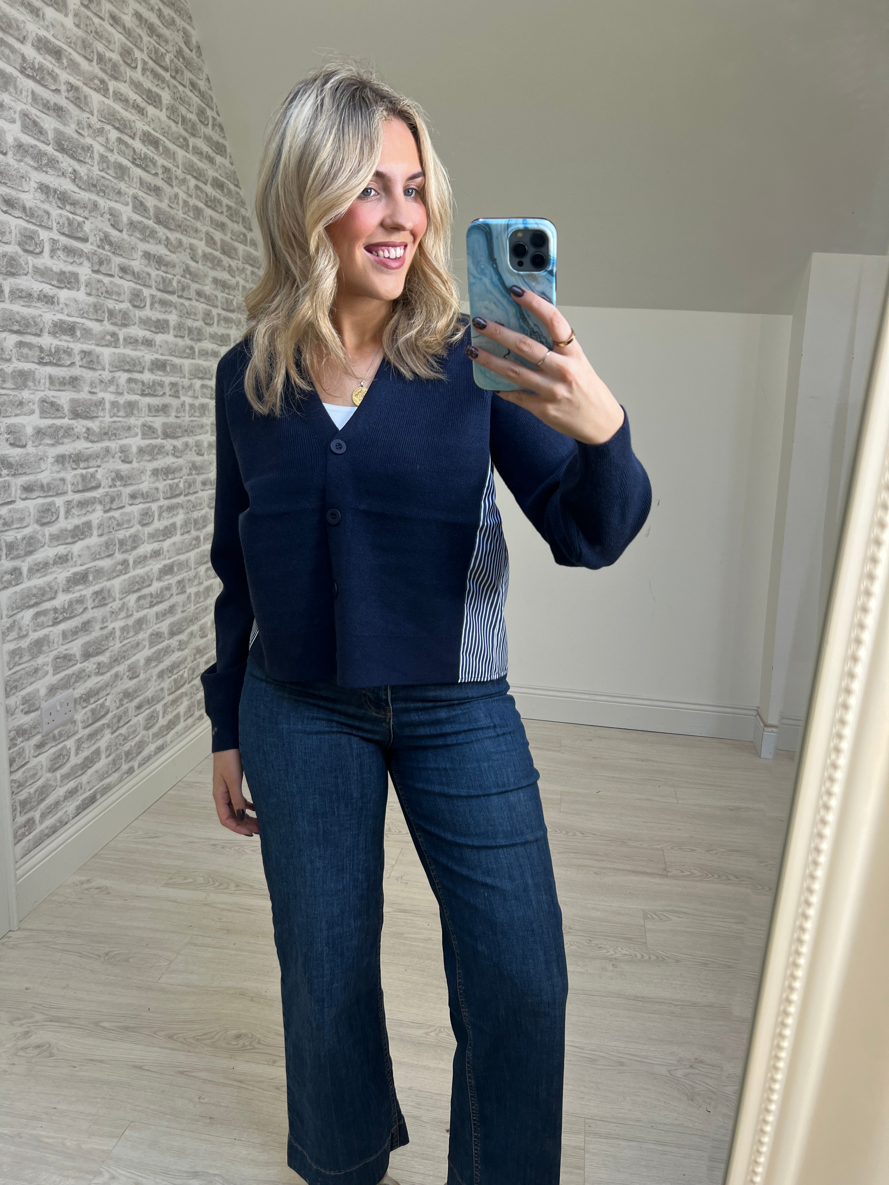 Nümph Numarsy Striped Cardigan In Dark Sapphire
