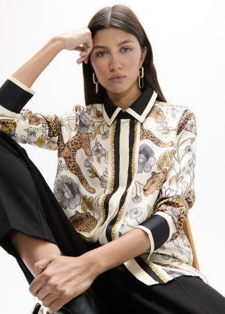 Leopard & border print shirt in multicolour