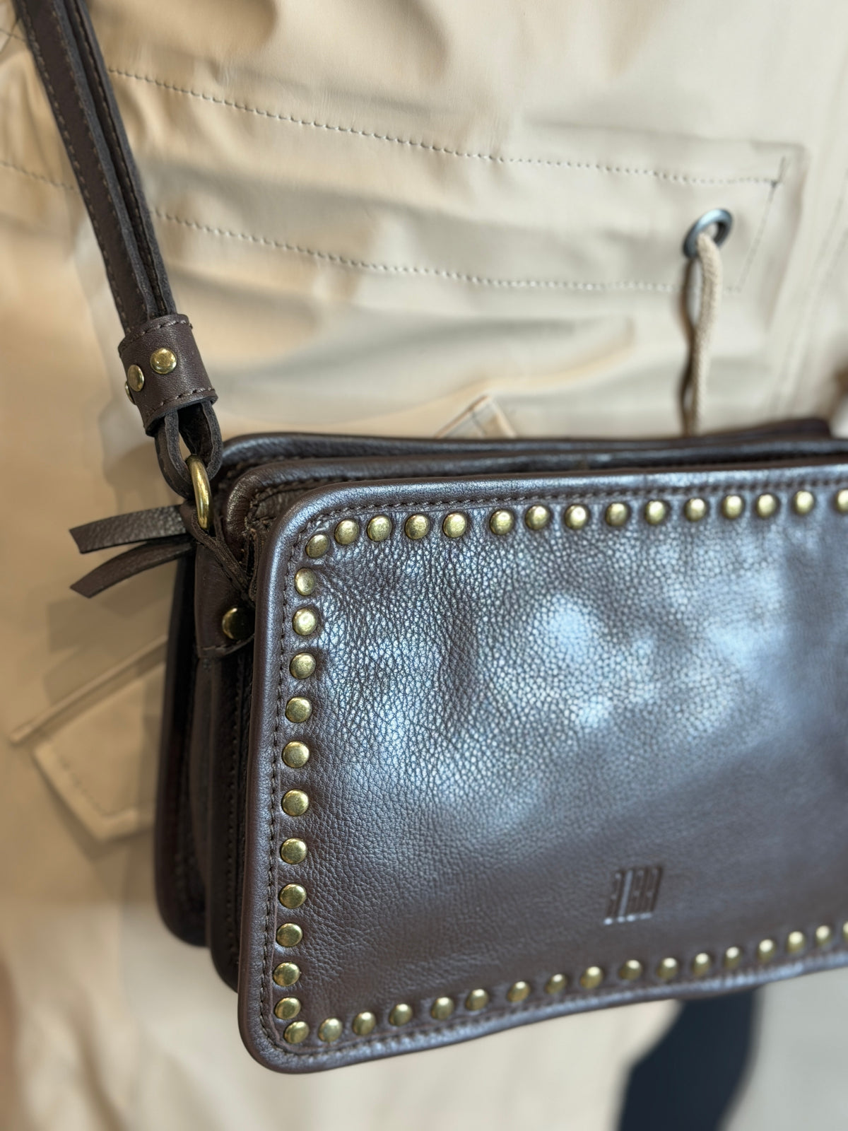 BIBA leather Rockwall Crossbody Bag In Dark Brown