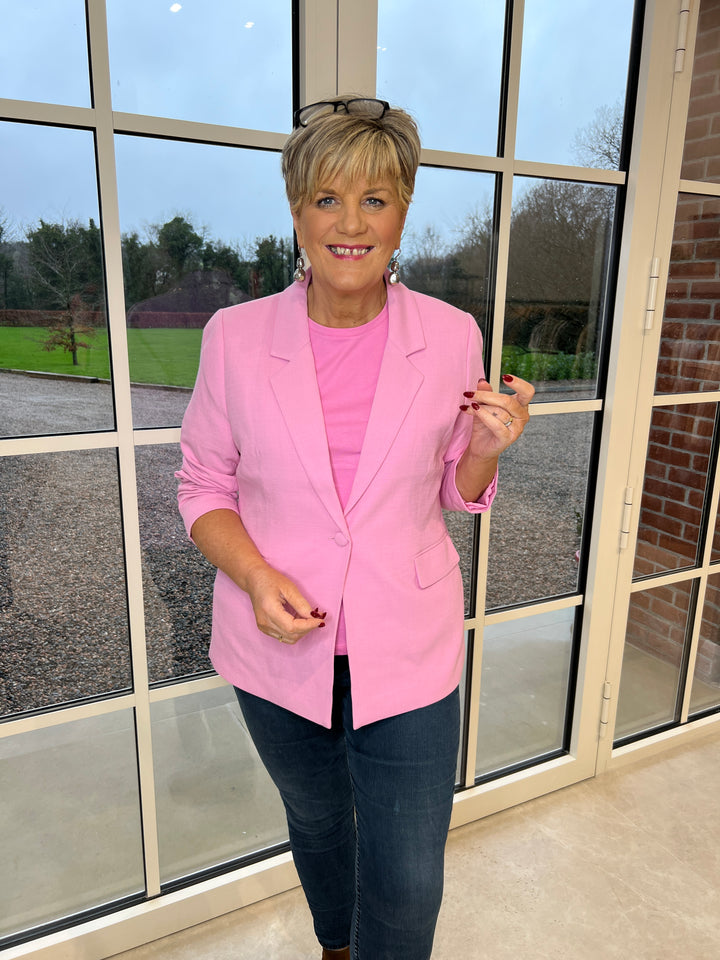 Culture Woven Blazer In Begonia Pink