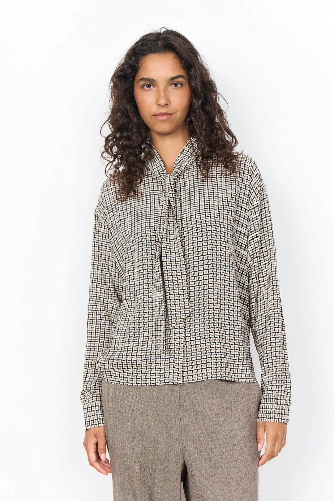Halia Bow Shirt In Dusty Blue