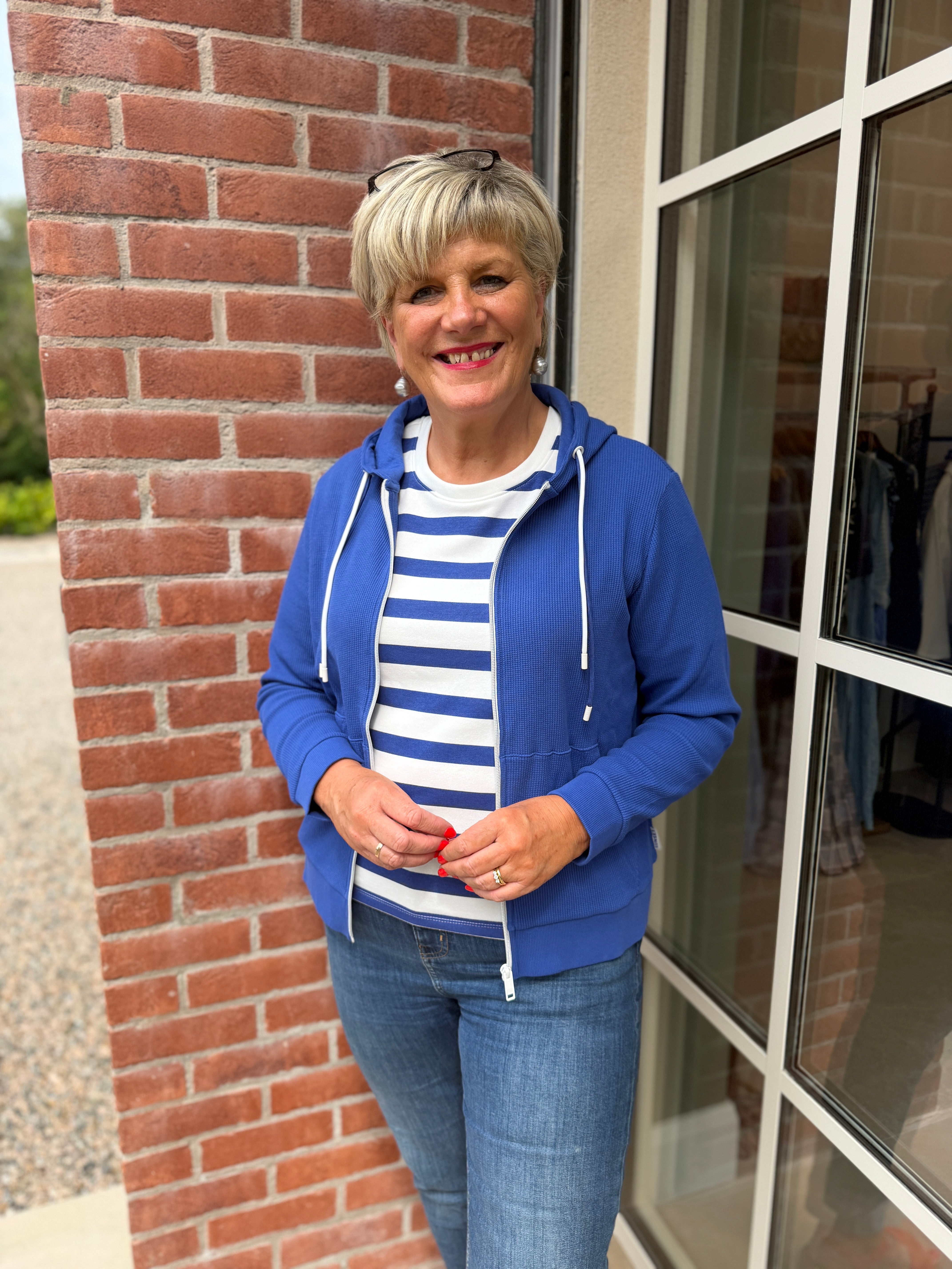 Cecil Striped Top In Deep River Blue