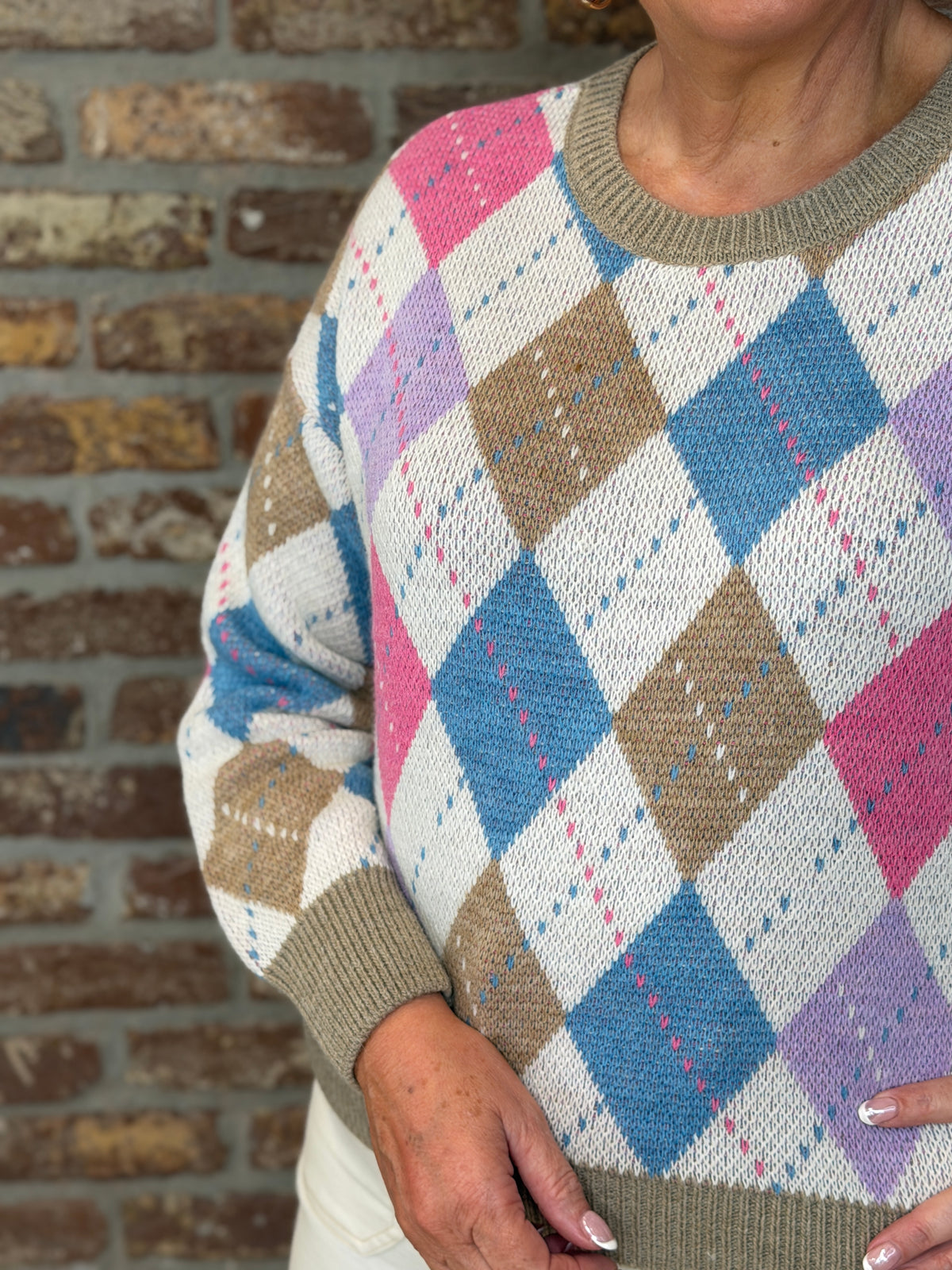 Patterned pullover in Taupe multi