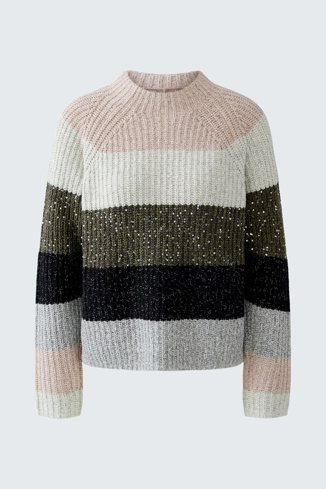 Oui Block Striped Pullover In Khaki Rose