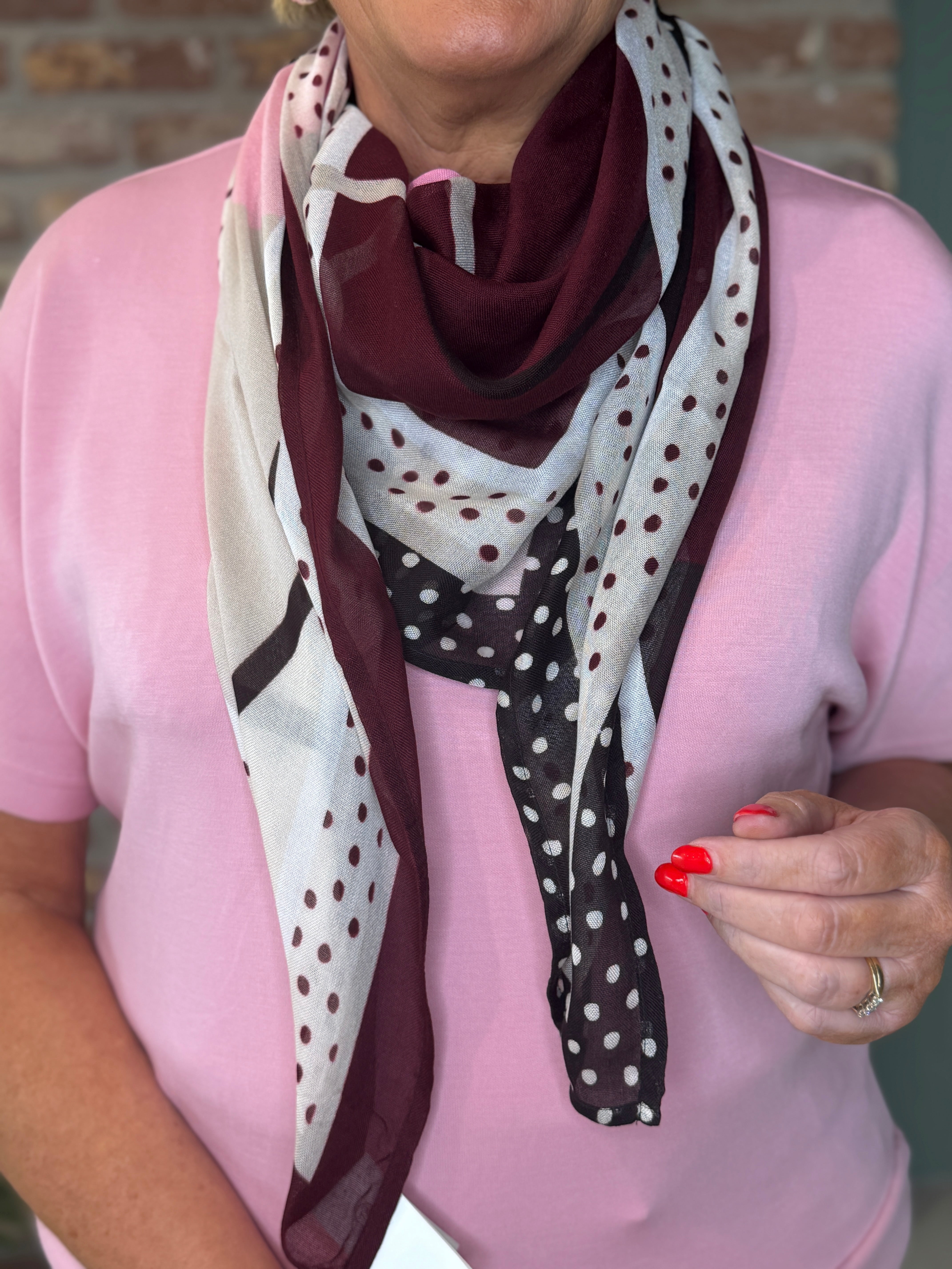 Printed square scarf in rustic rouge
