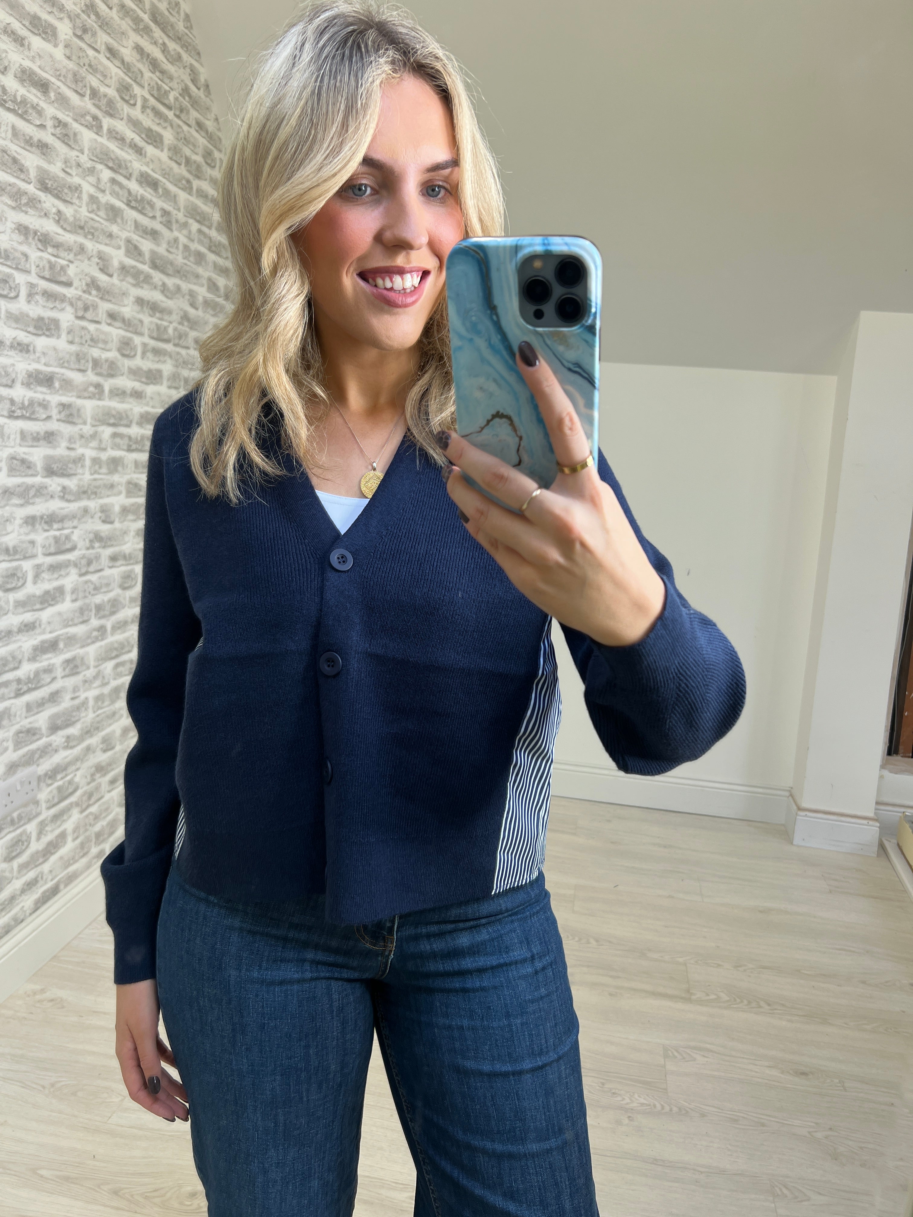 Nümph Numarsy Striped Cardigan In Dark Sapphire