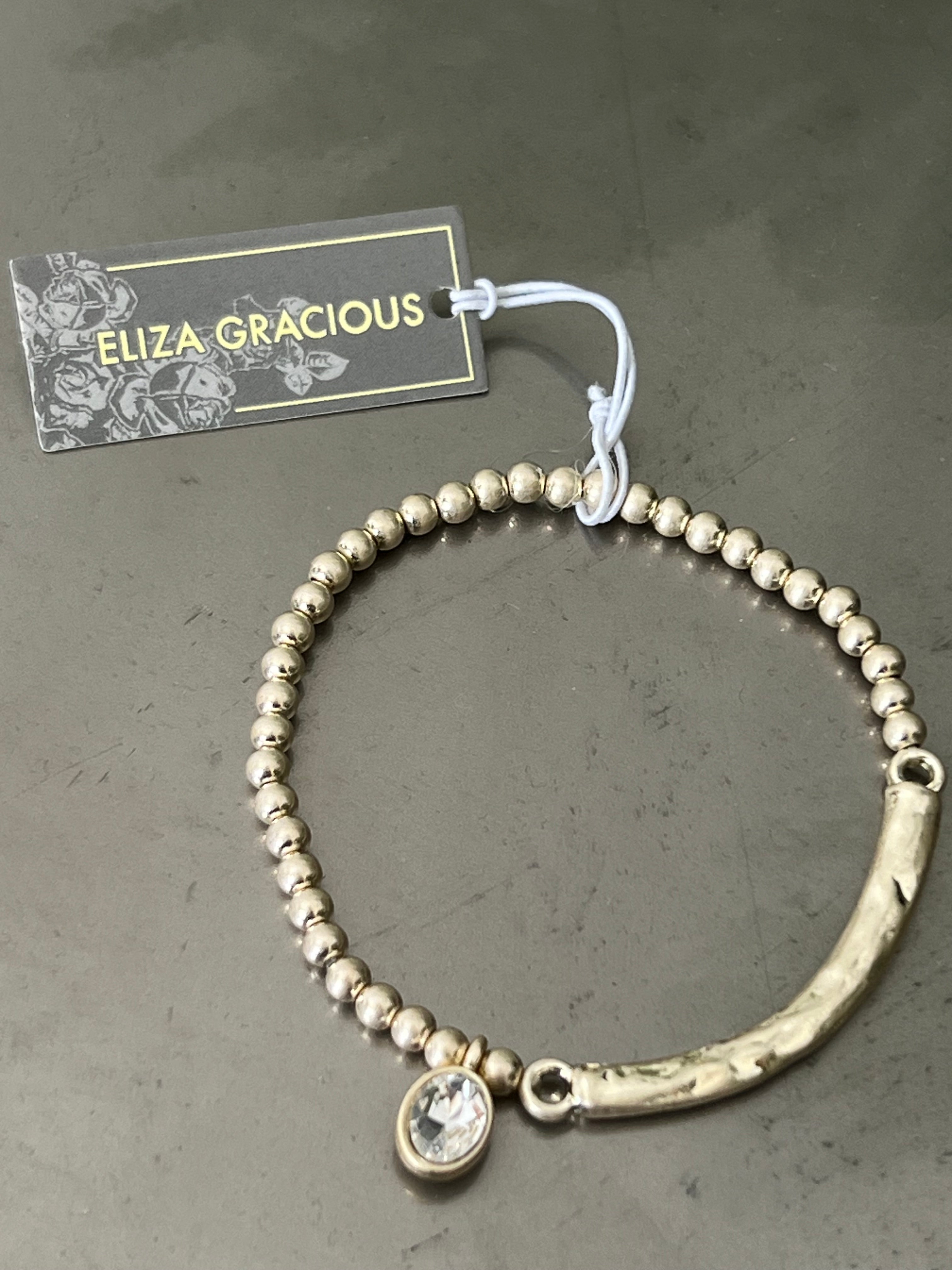 Eliza Gracious Bead Bracelet With Bar & Jewel In Gold