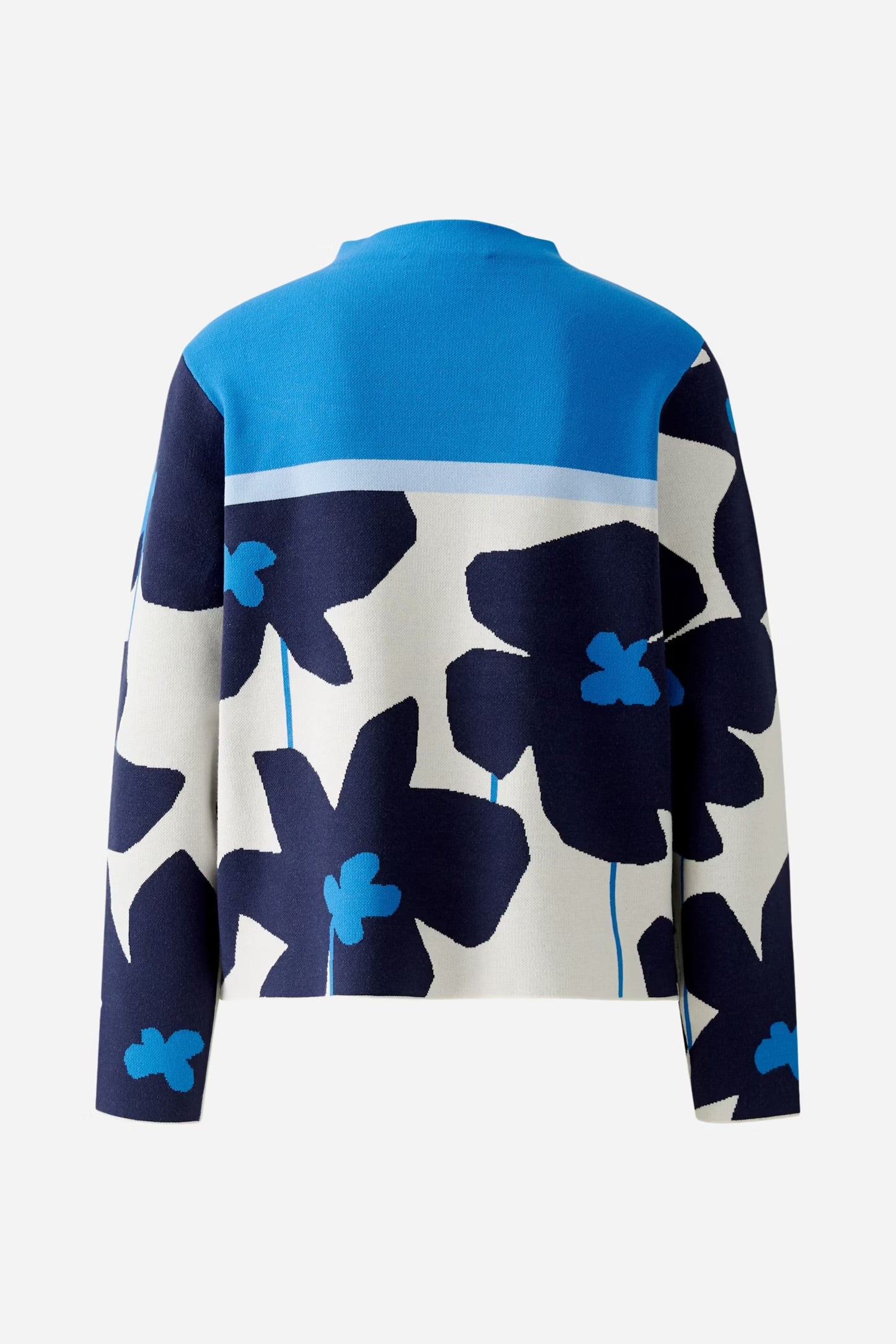 Oui Jacquard Floral Pullover In Blue & white