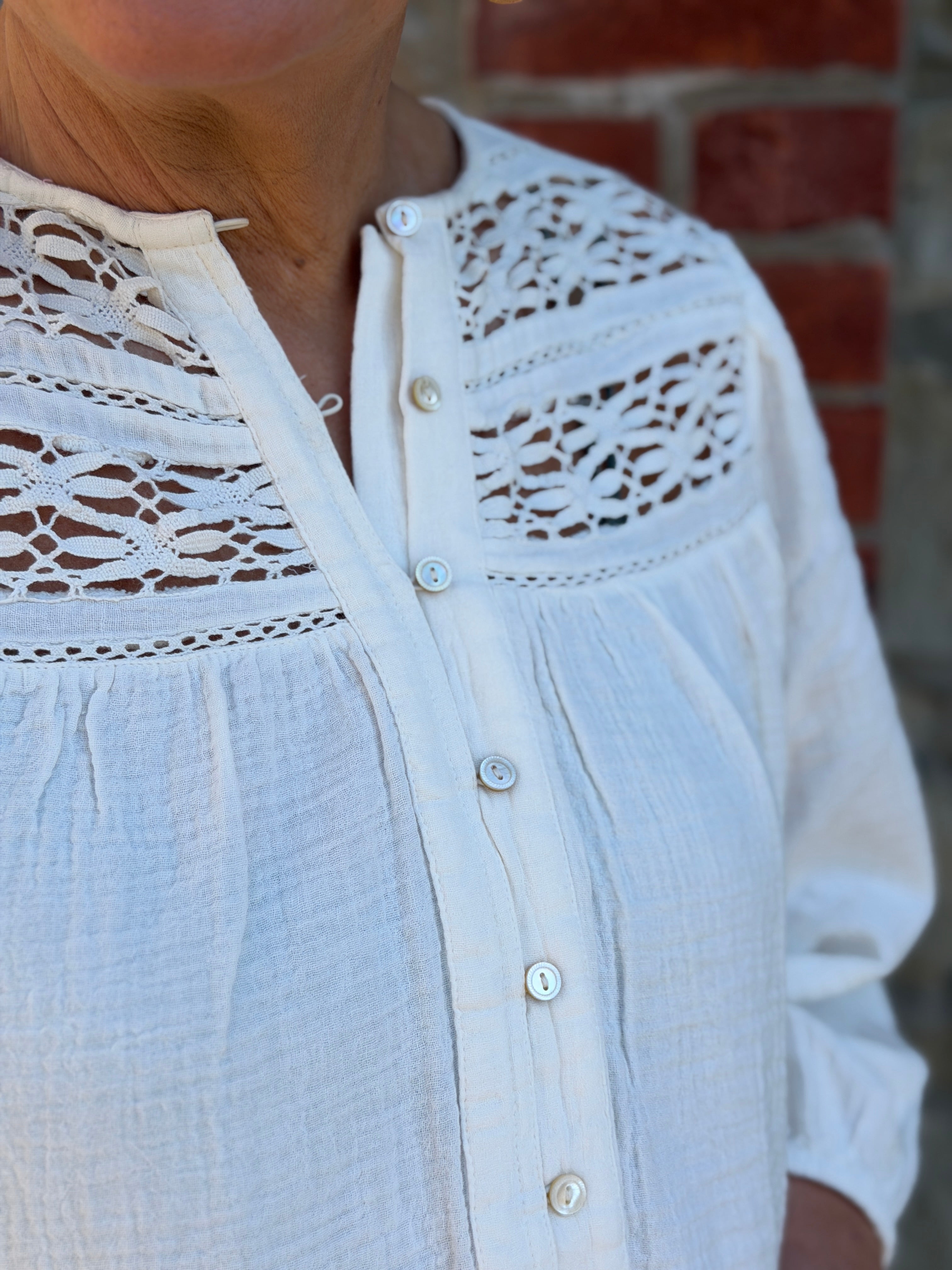 Saint Tropez open work blouse in Ice White