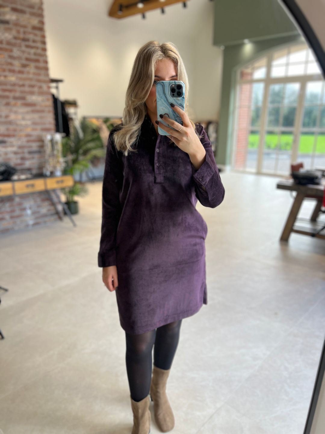 Cecil Cord Dress In Eggplant Red