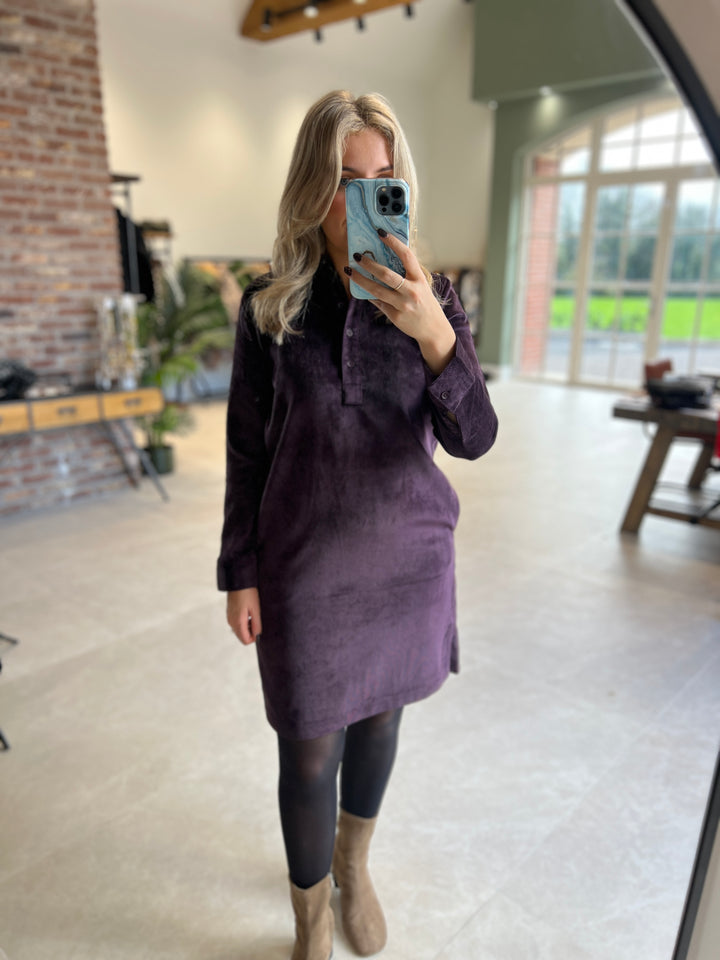 Cecil Cord Dress In Eggplant Red