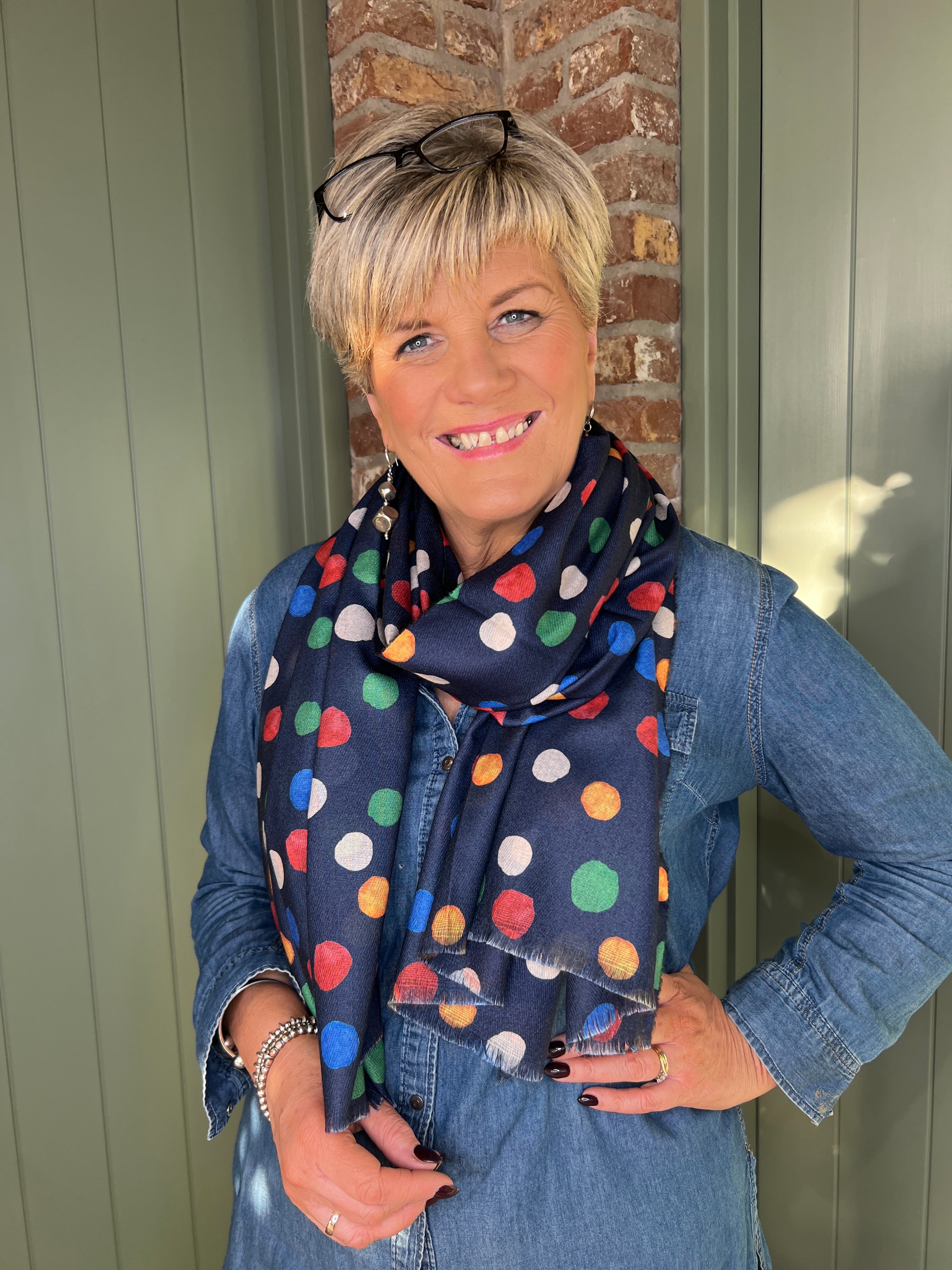 Sophie Dots Print Scarf In Navy Multi