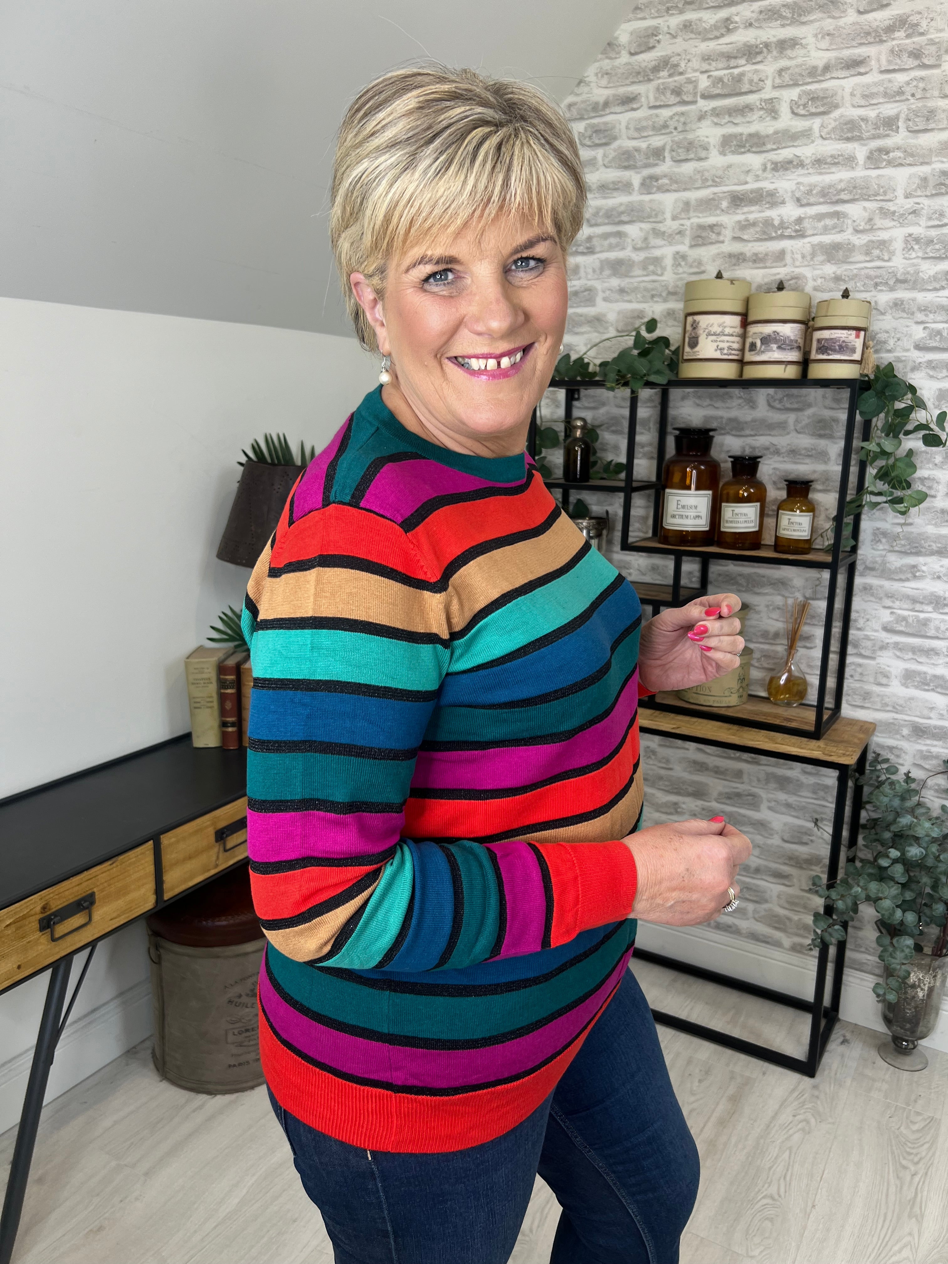 Sugarhill Brighton Astrid Stripe Jumper In Rainbow