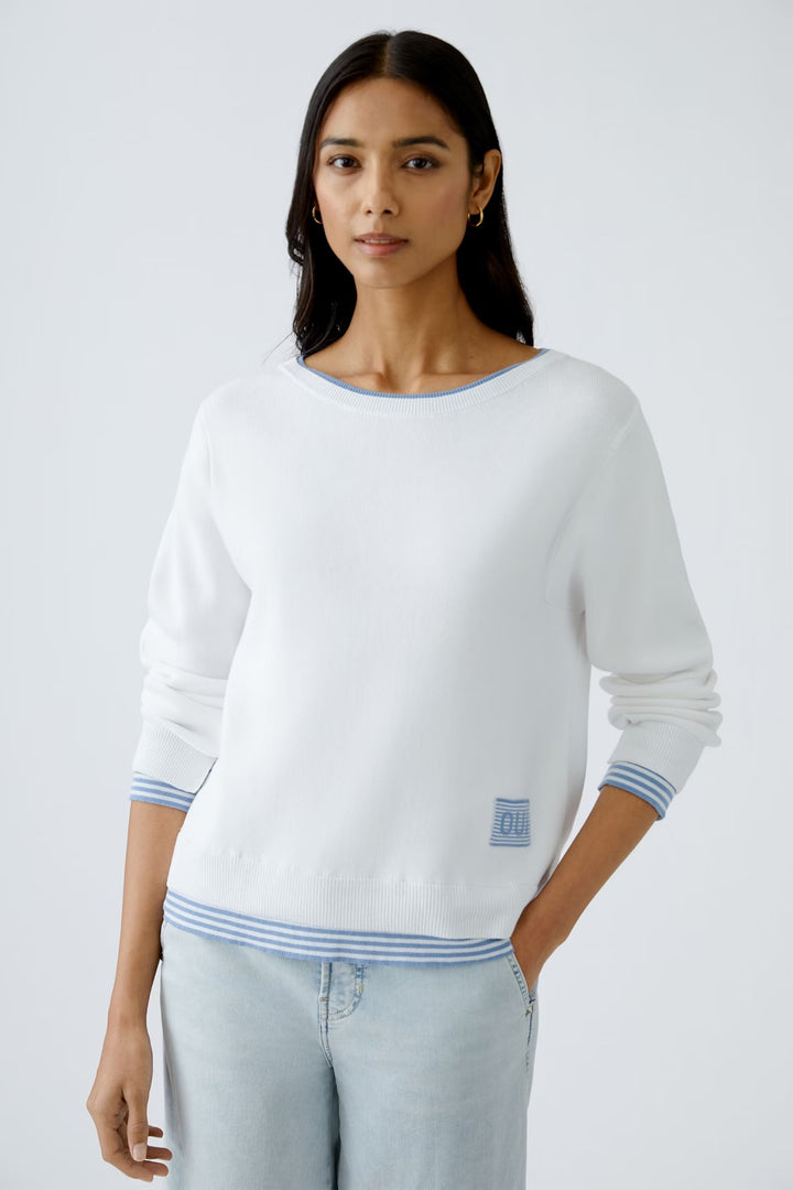 Oui Stripe Layered Pullover In Blue & White