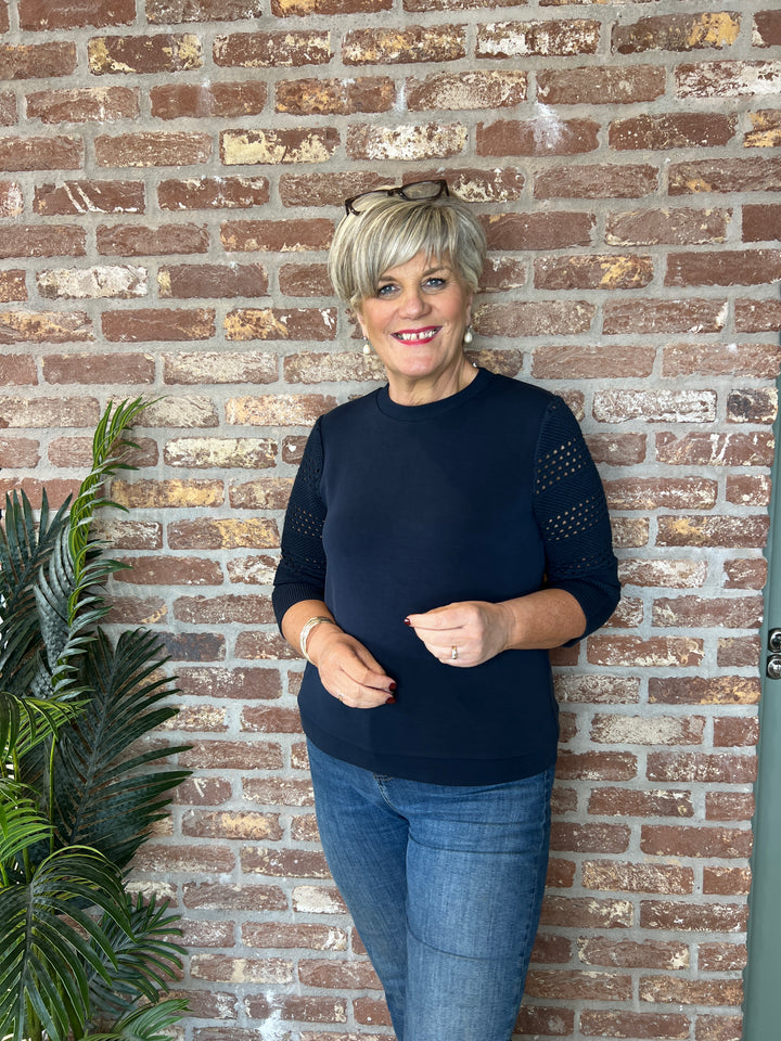 Street One sweatshirt with knitted sleeve In Navy