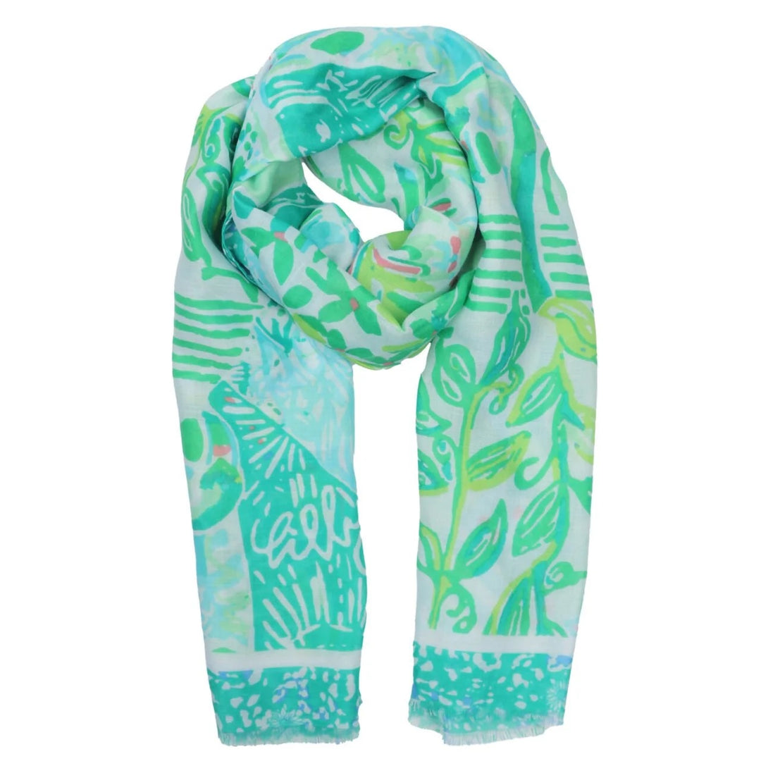 Polly Floral Patterned Scarf In Green