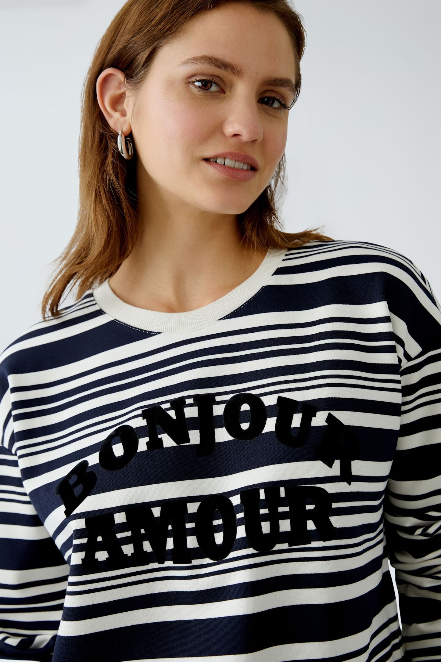 Oui “Bonjour Amour” Sweatshirt In Navy & White