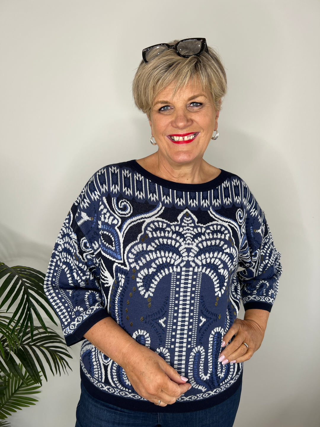 Oui Jacquard Pullover In Blue