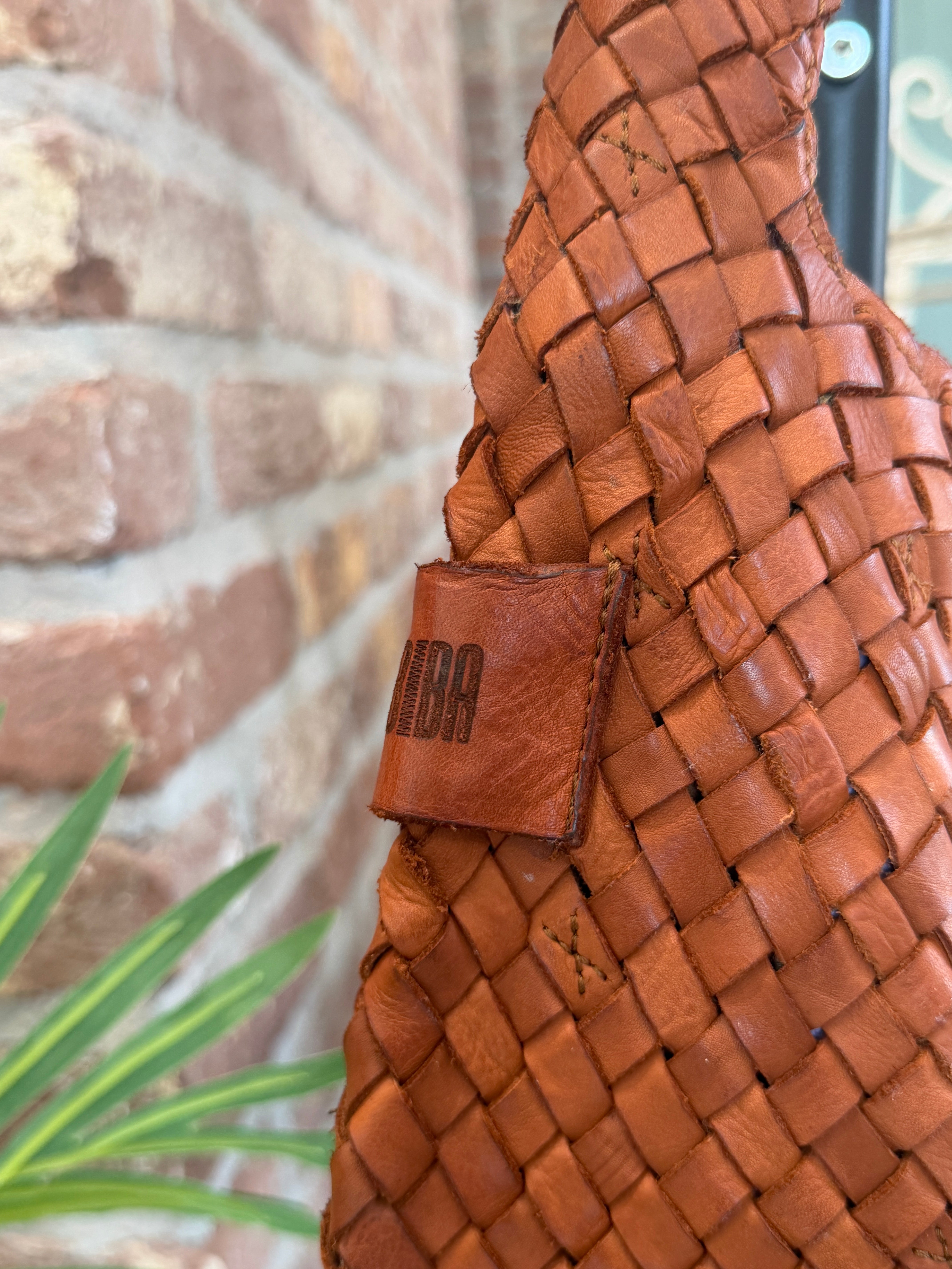 BIBA leather woven killen shoulder bag in Tan