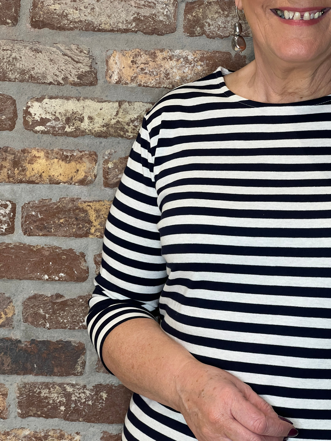 Oui Striped Soleila Top In White & Navy