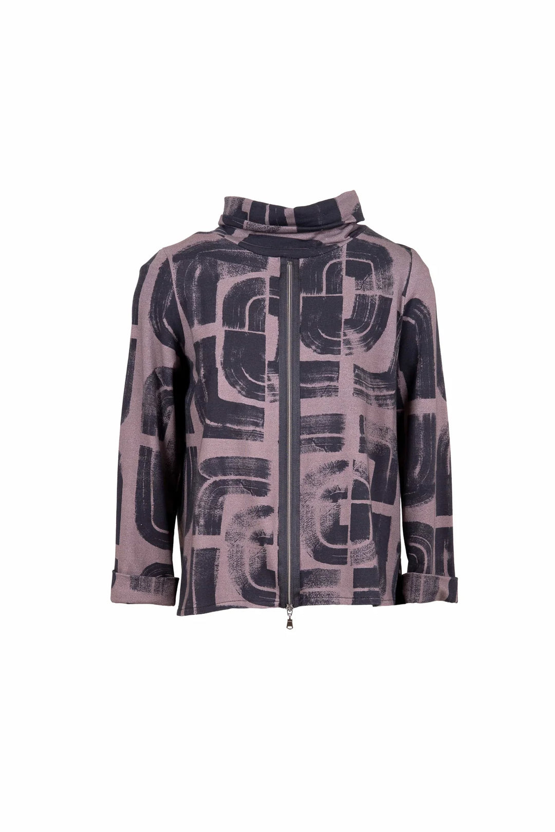 Peruzzi Centre Zip Print Top In Brown multi