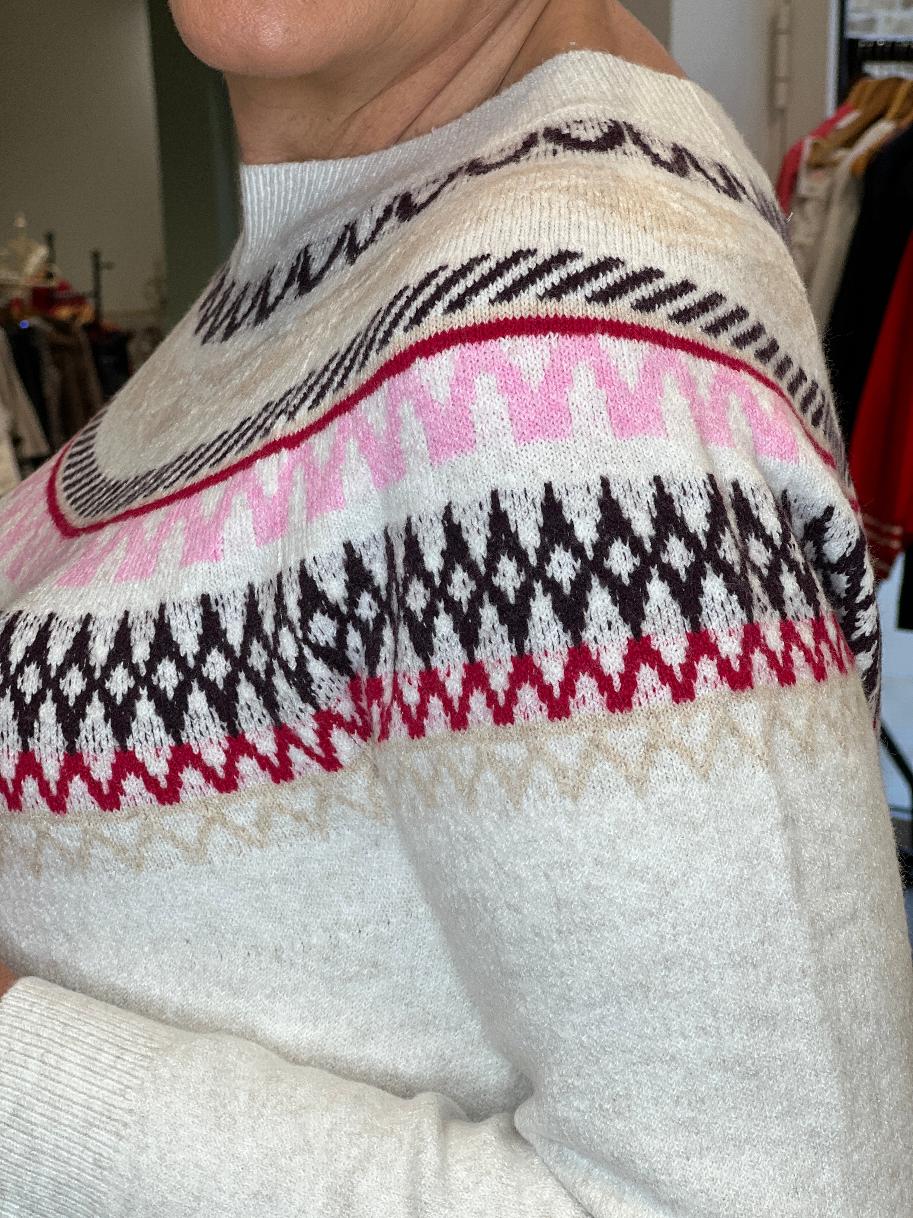 Cecil Cosy Jacquard Pullover In Eggshell Melange