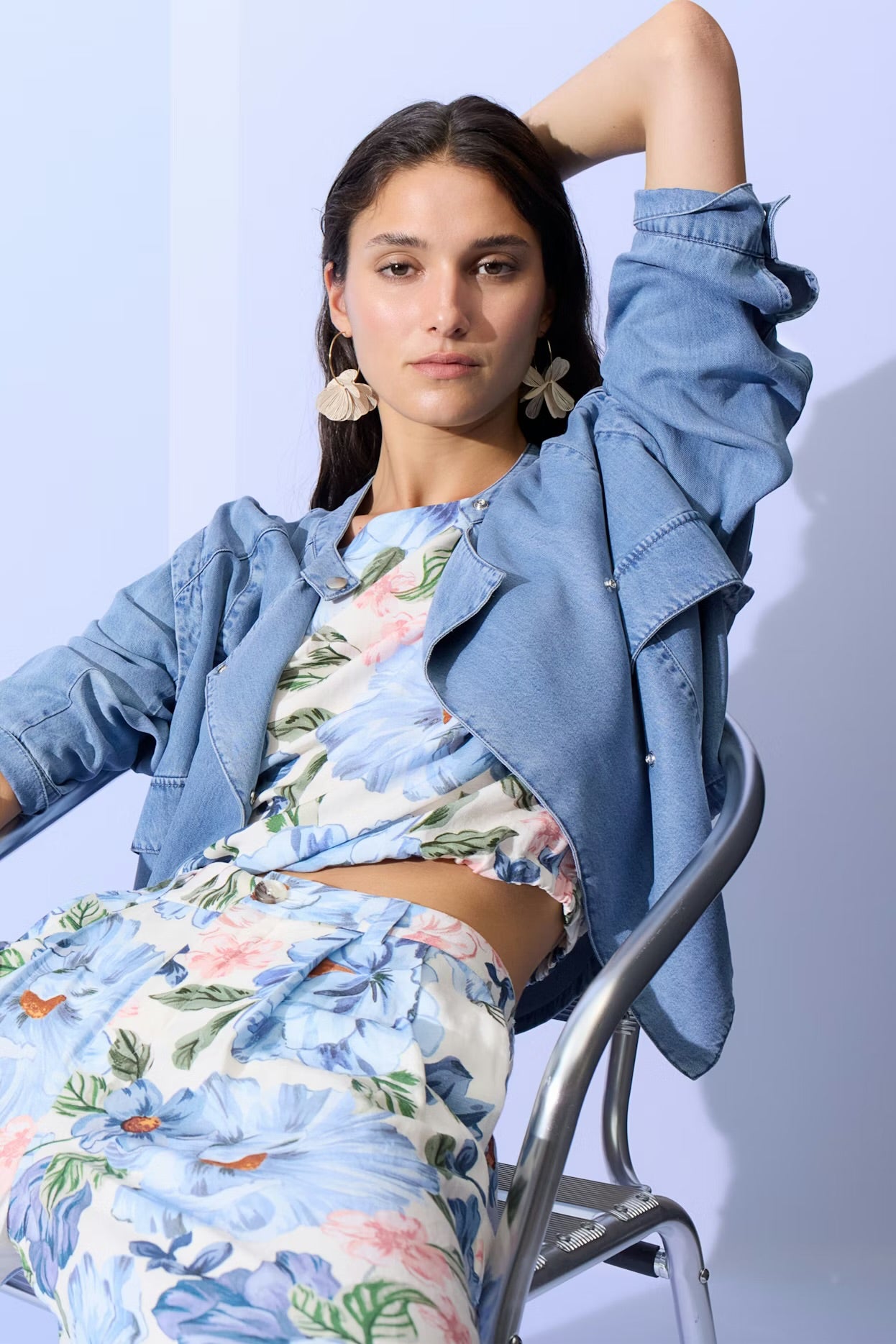 Oui Biker style denim jacket In Blue