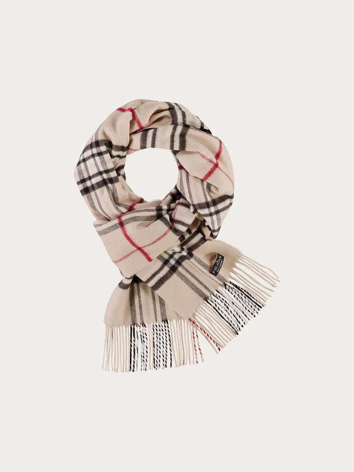 Cashmink Plaid Patterned Scarf In Beige