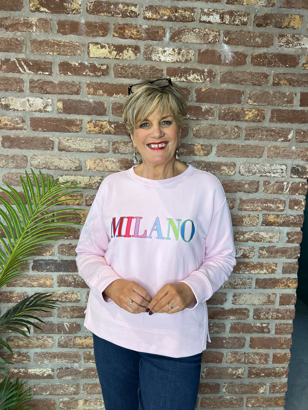 Milano Italy Slogan Sweatshirt In rose