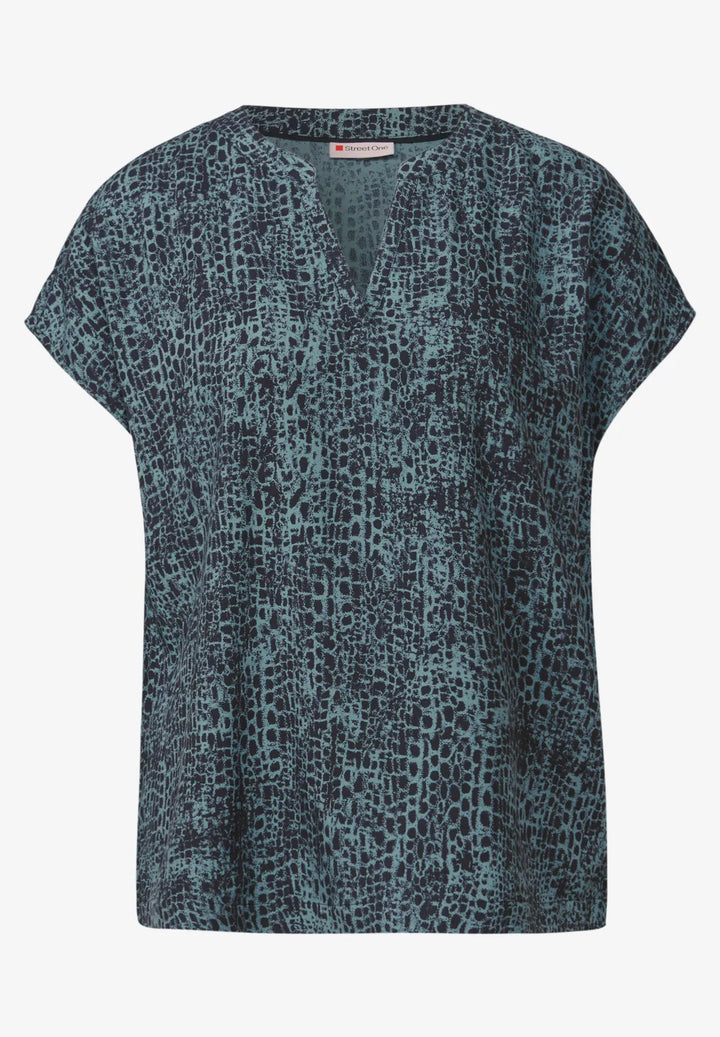 Street One Print Blouse In Deep Water Blue