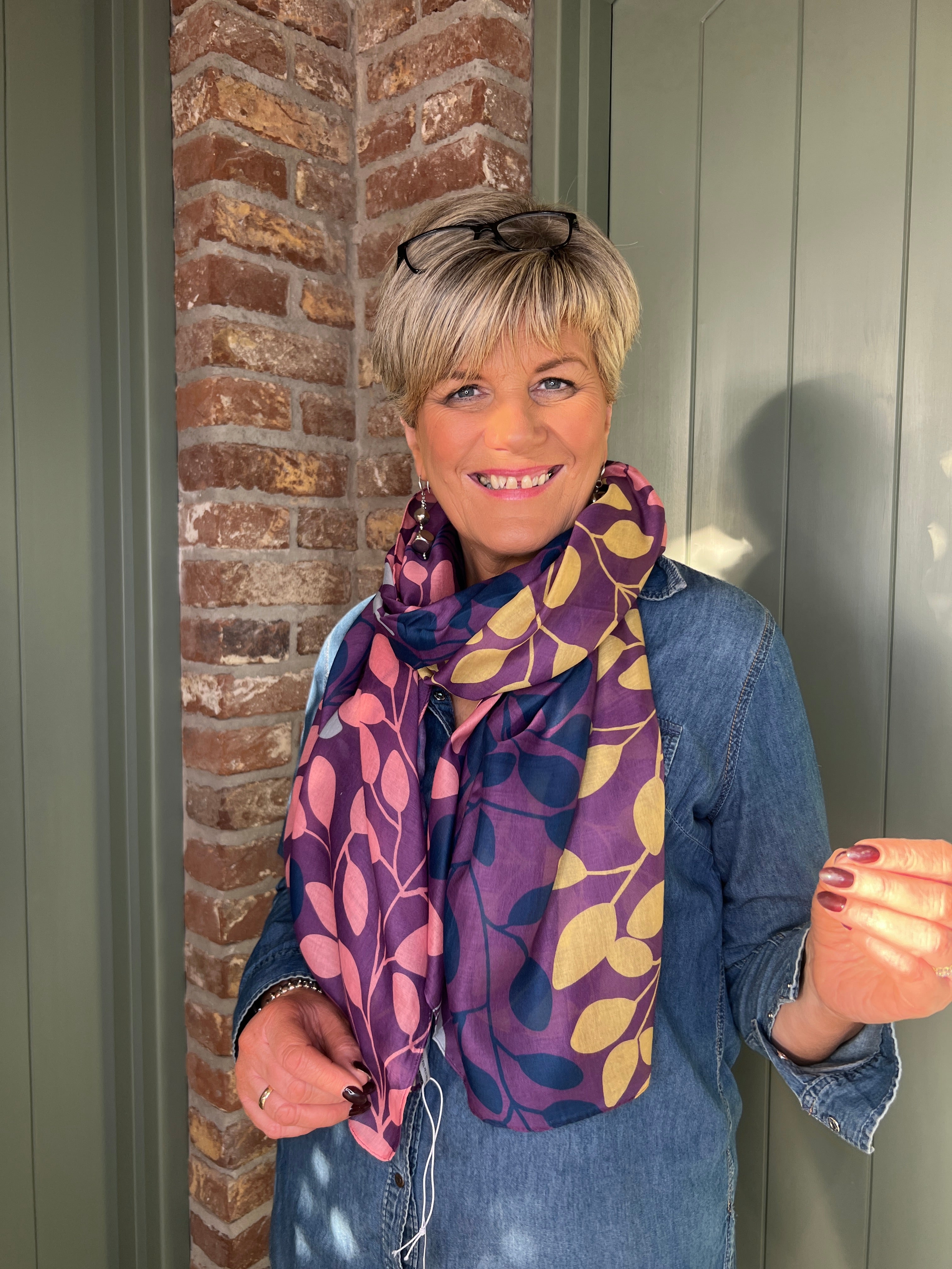 Sophie Leafy Branches Scarf In Purple