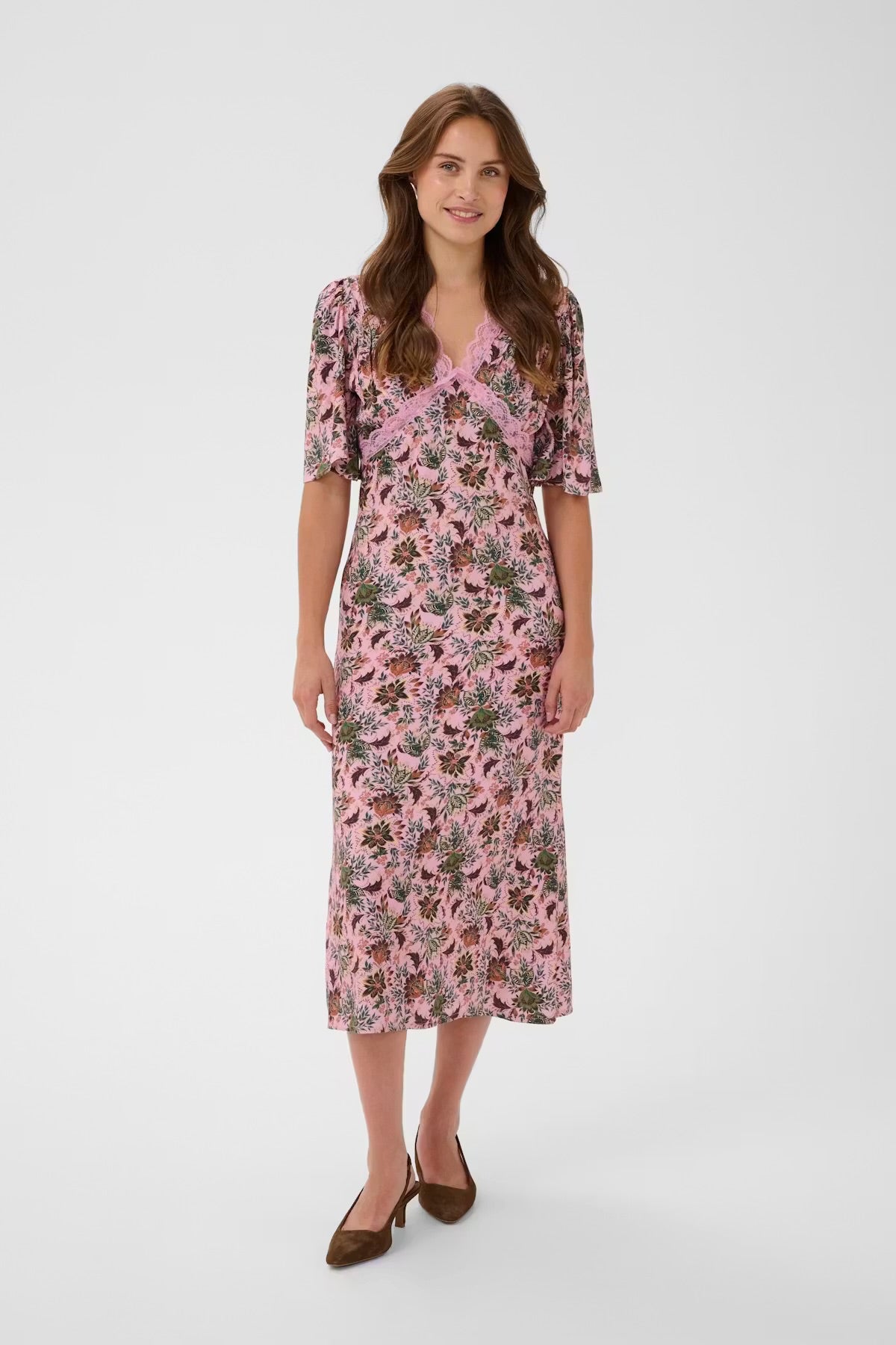 Bloom print dress in pink multi