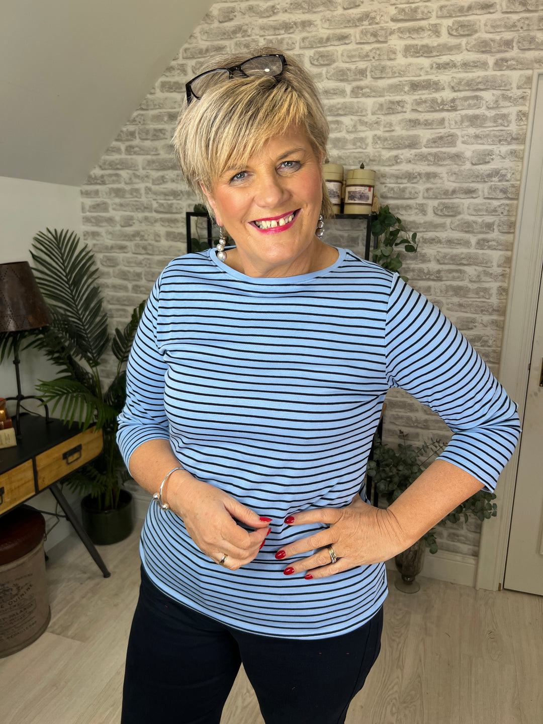 Cecil Striped Top In Fresh Light Blue
