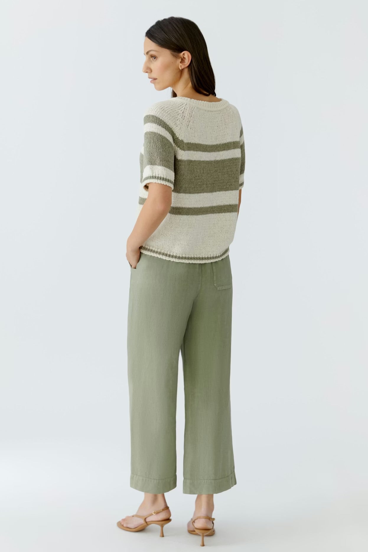 Oui striped jumper In white & green