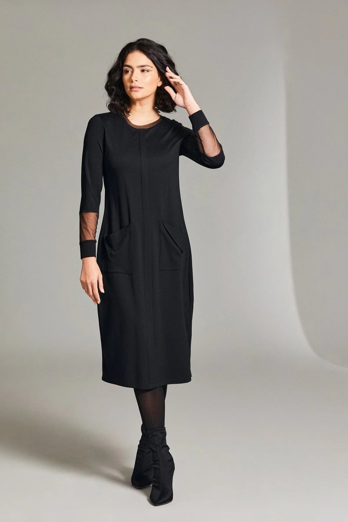 Peruzzi Mesh Sleeve Dress In Black