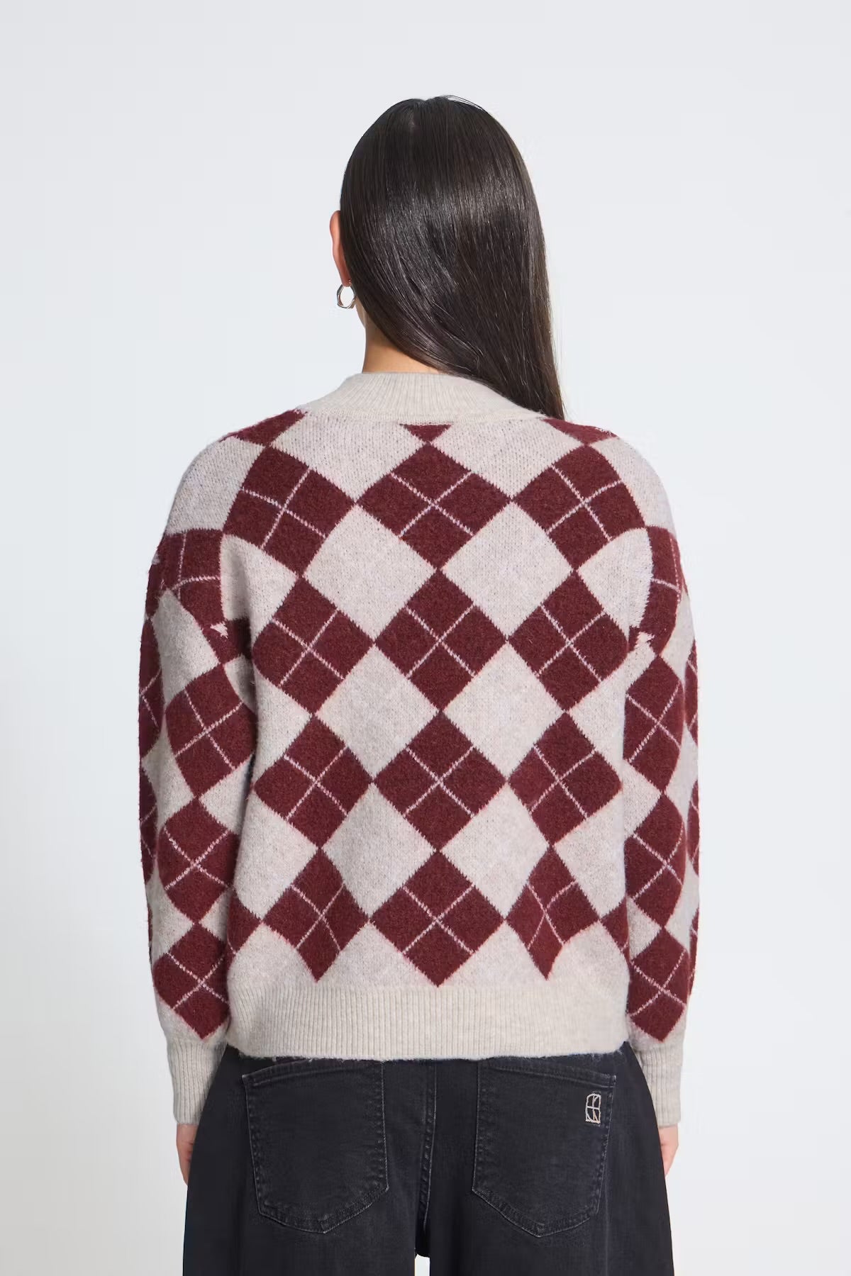 Argyle knit in oatmeal & red