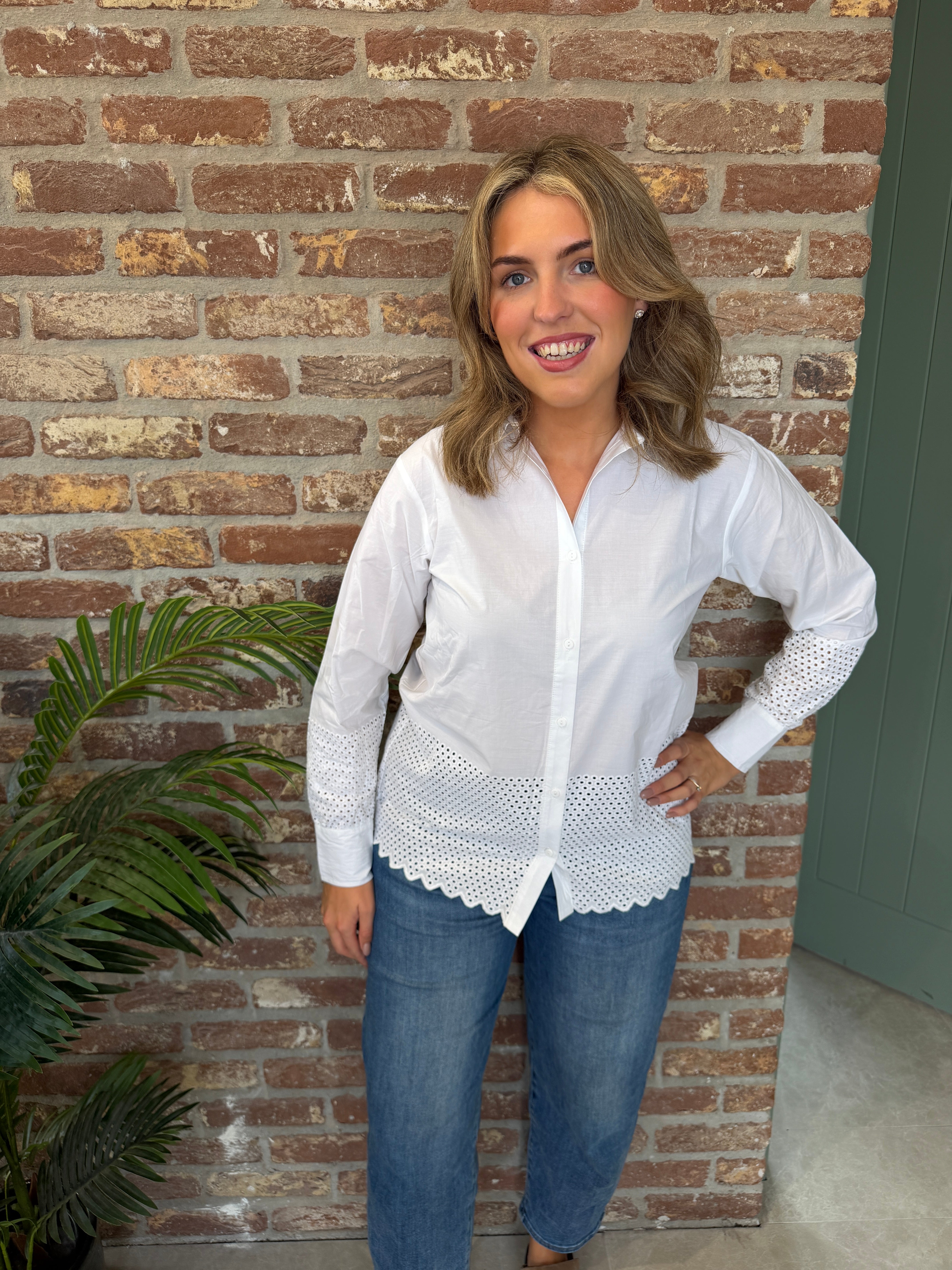 Hakima open work shirt in white