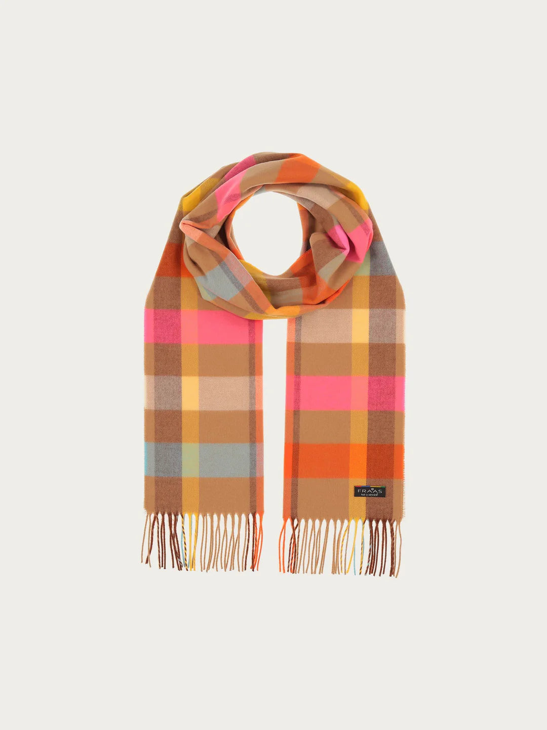 Cashmink small check design Scarf In Camel