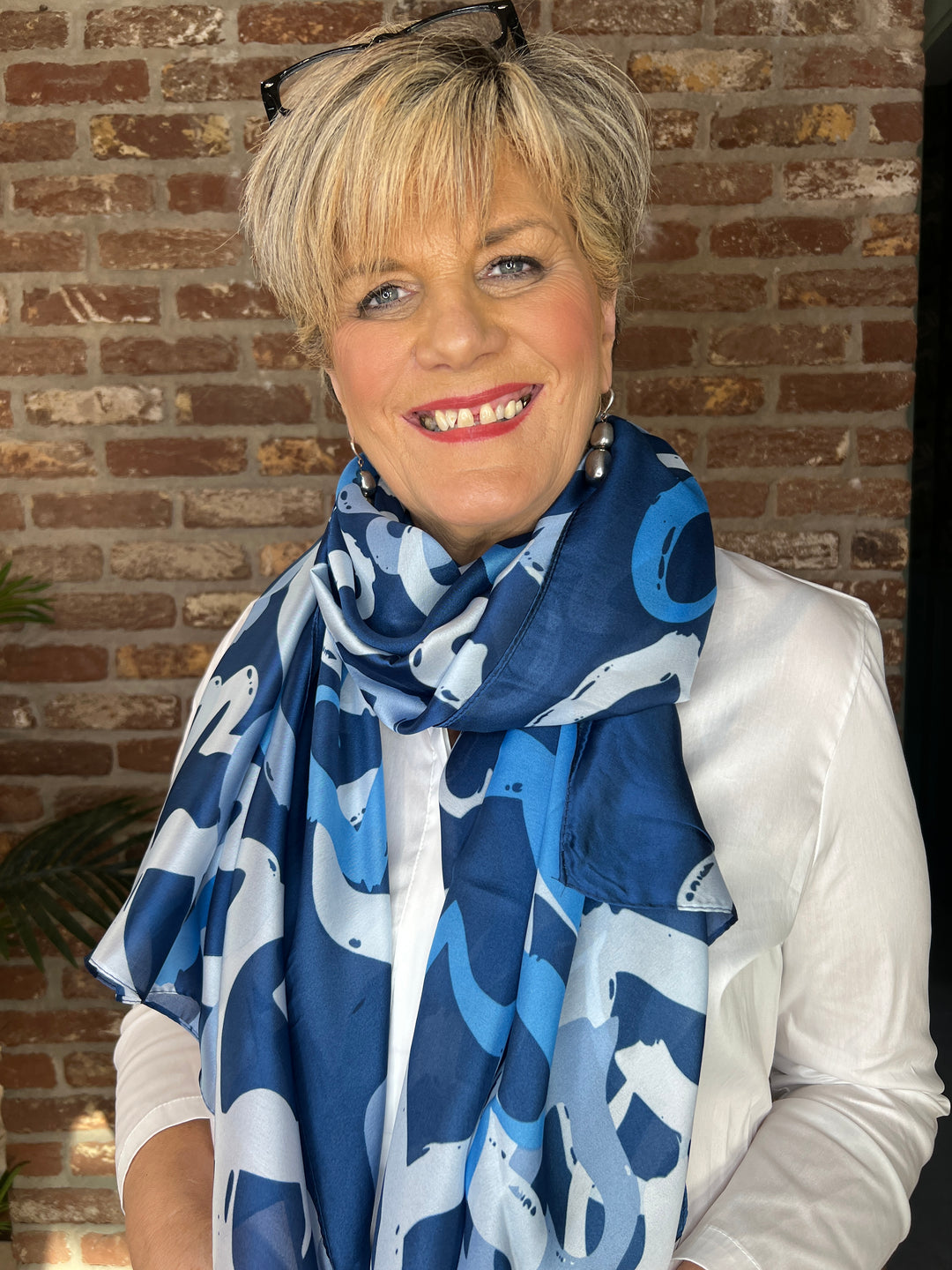 Pipa Heart Silk Scarf In Blue Multi