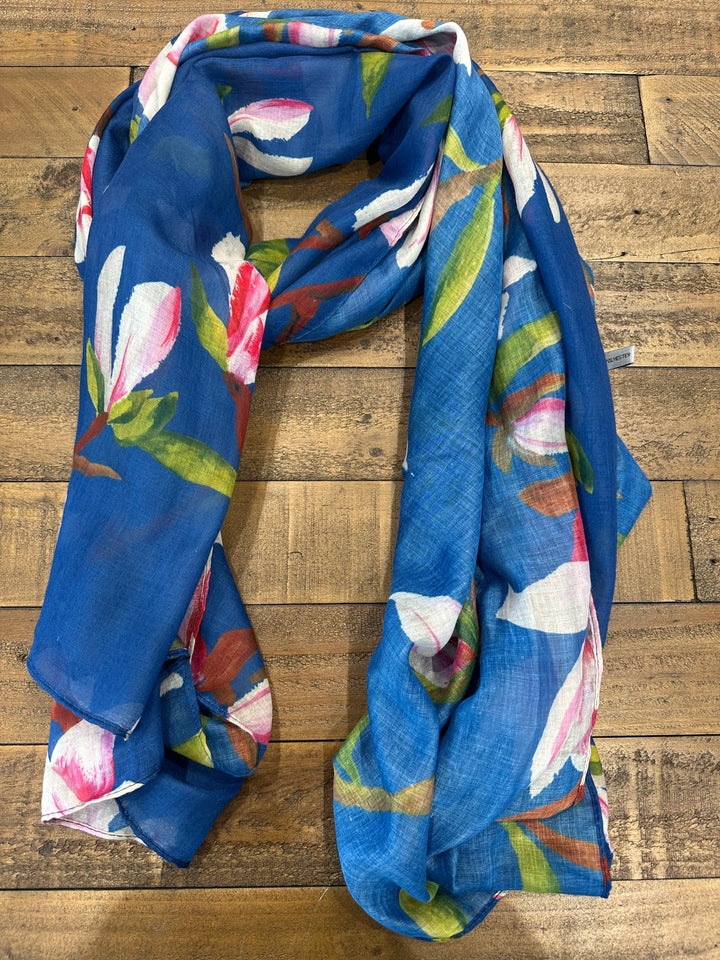 Amelia Magnolia Print Scarf In Denim
