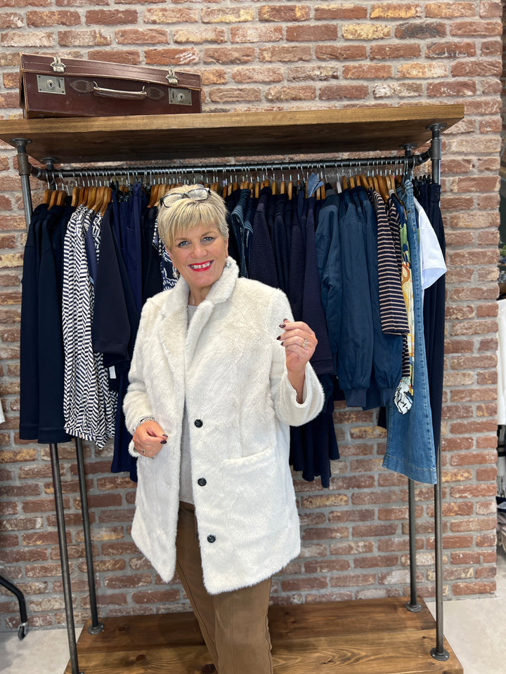 Street One Faux Fur Coat In Pastel Sand