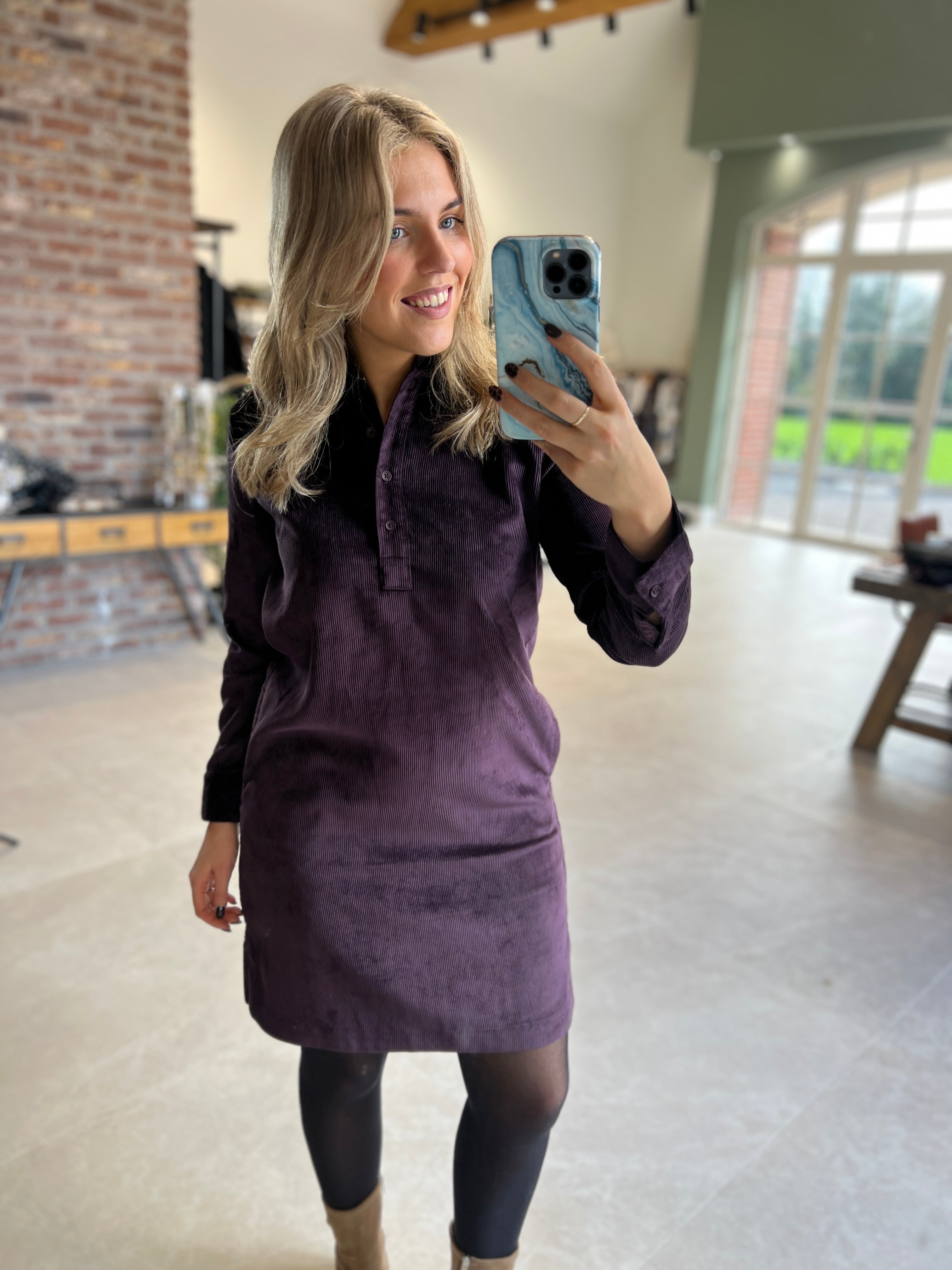 Cecil Cord Dress In Eggplant Red
