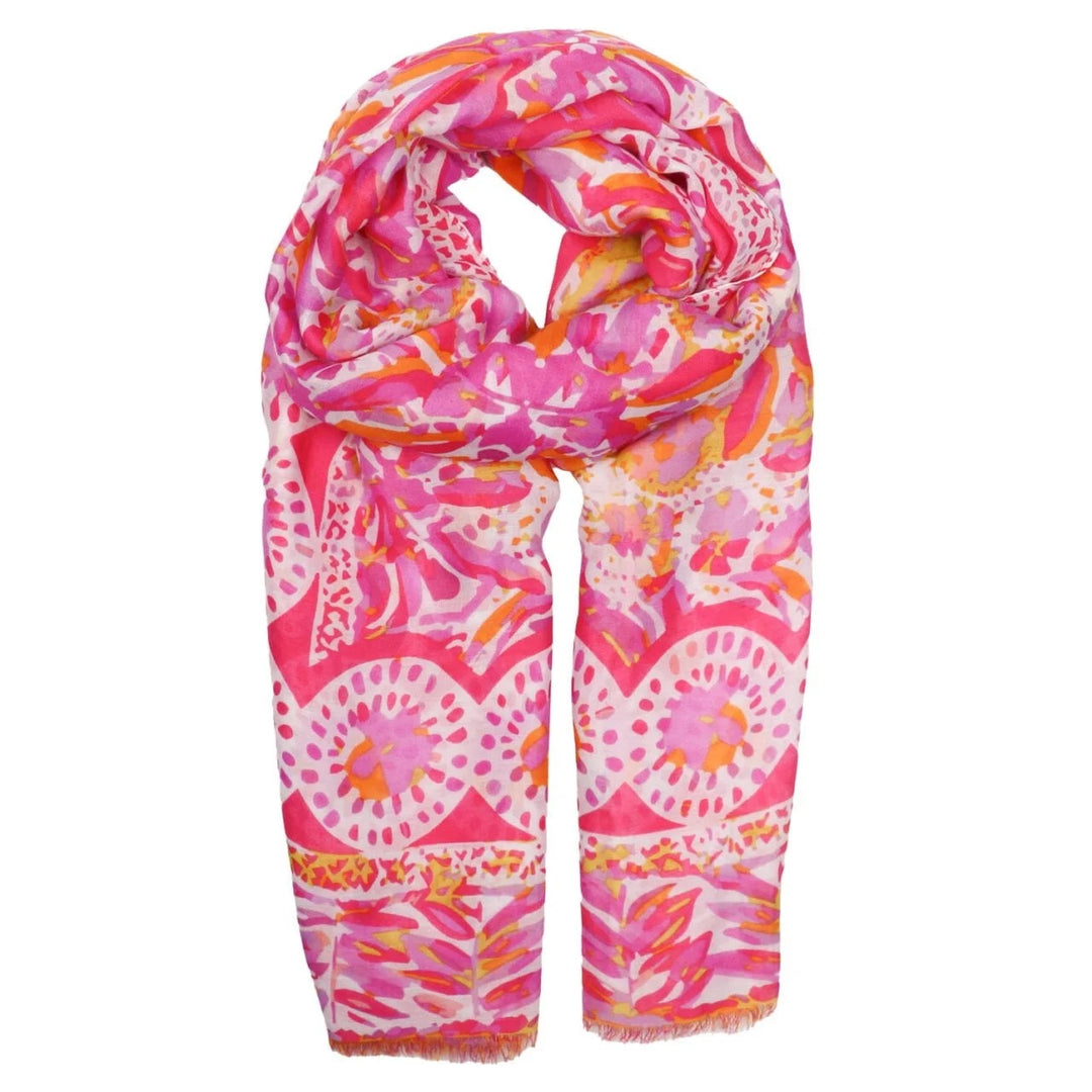 Polly Watercolour Flower Scarf In Hot Pink