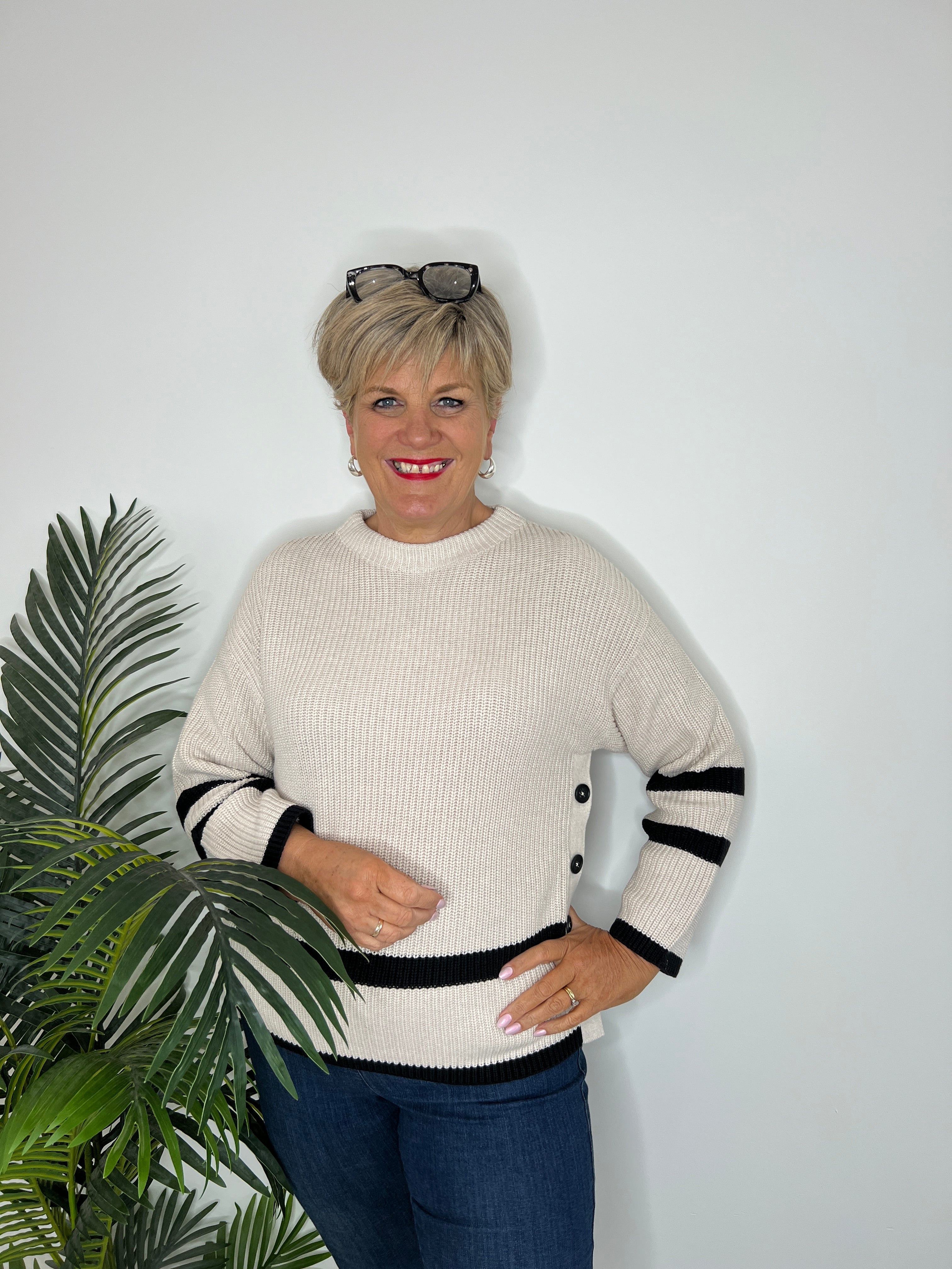 Oui Viniah Pullover In Light Camel Grey
